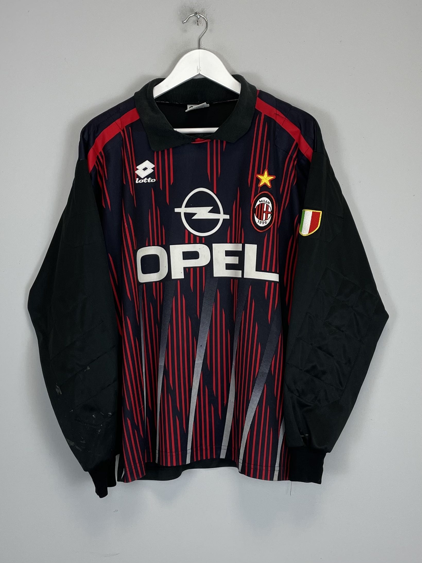 Shop 1996/97 AC MILAN ROSSI #1 GK SHIRT (M) LOTTO, classic football shirts, vintage football shirts & retro soccer jerseys at Cult Kits