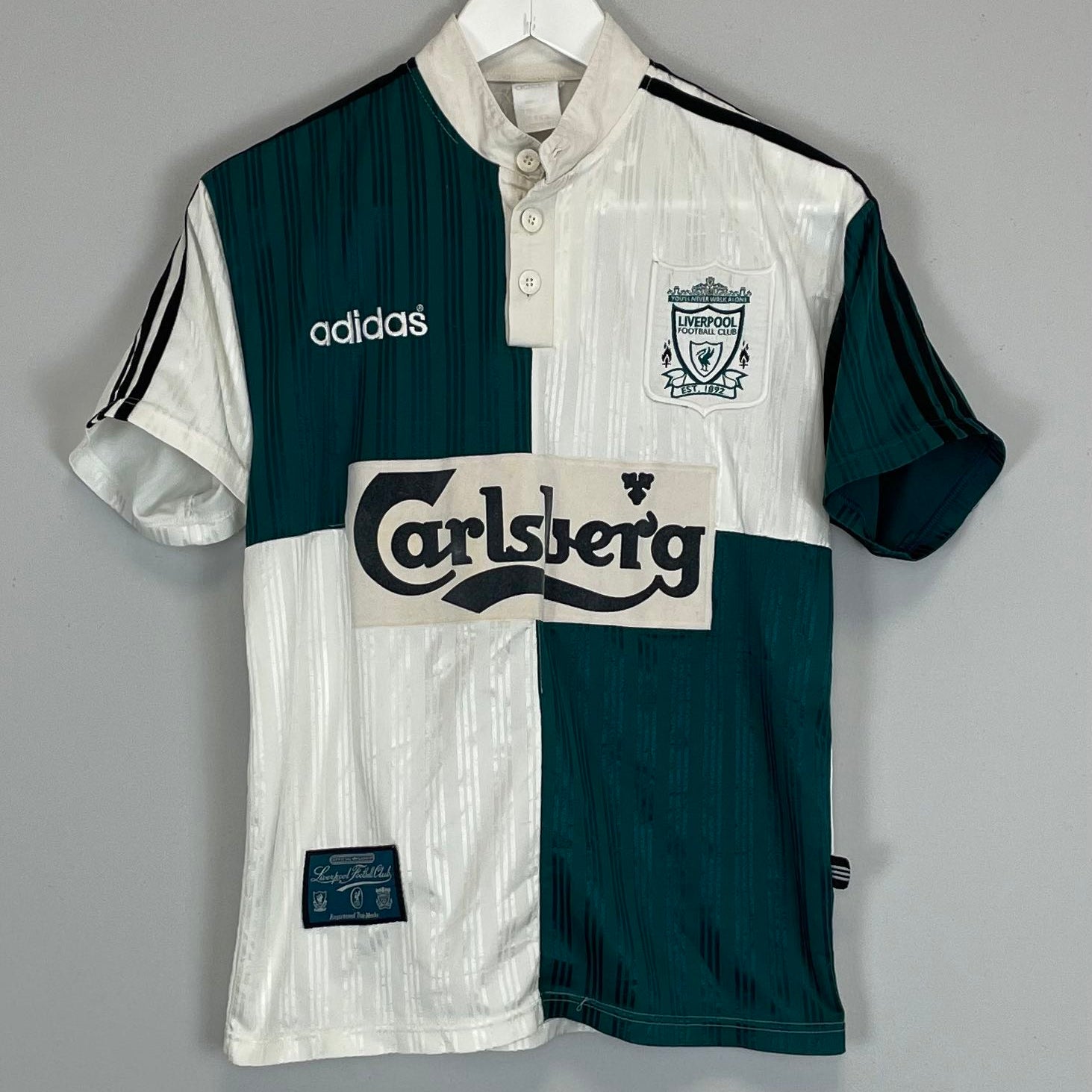 Shop 1995/96 LIVERPOOL AWAY SHIRT (S) ADIDAS, classic football shirts, vintage football shirts & retro soccer jerseys at Cult Kits