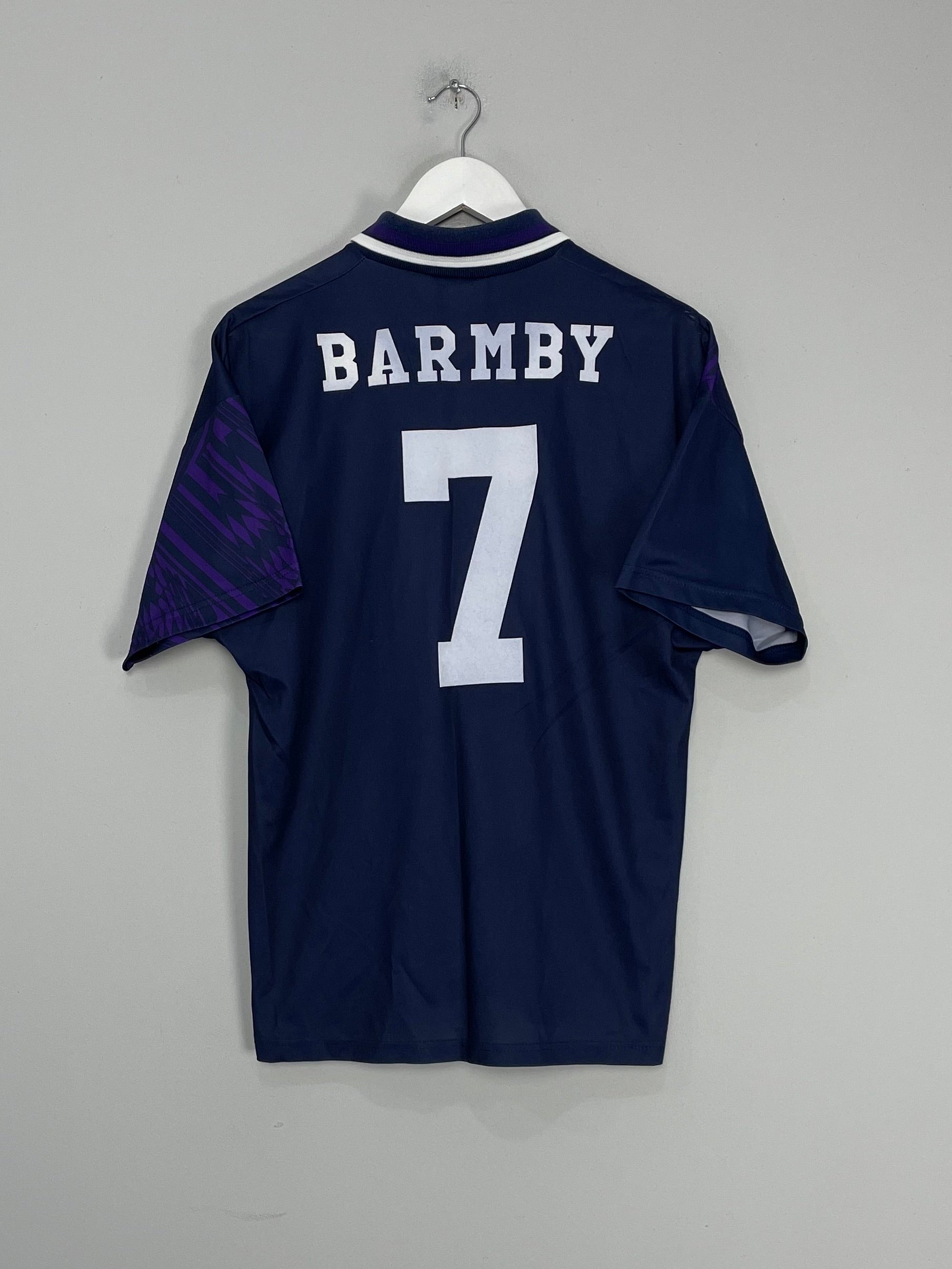 Shop 1994/95 TOTTENHAM BARMBY #7 AWAY SHIRT (M) UMBRO, classic football shirts, vintage football shirts & retro soccer jerseys at Cult Kits