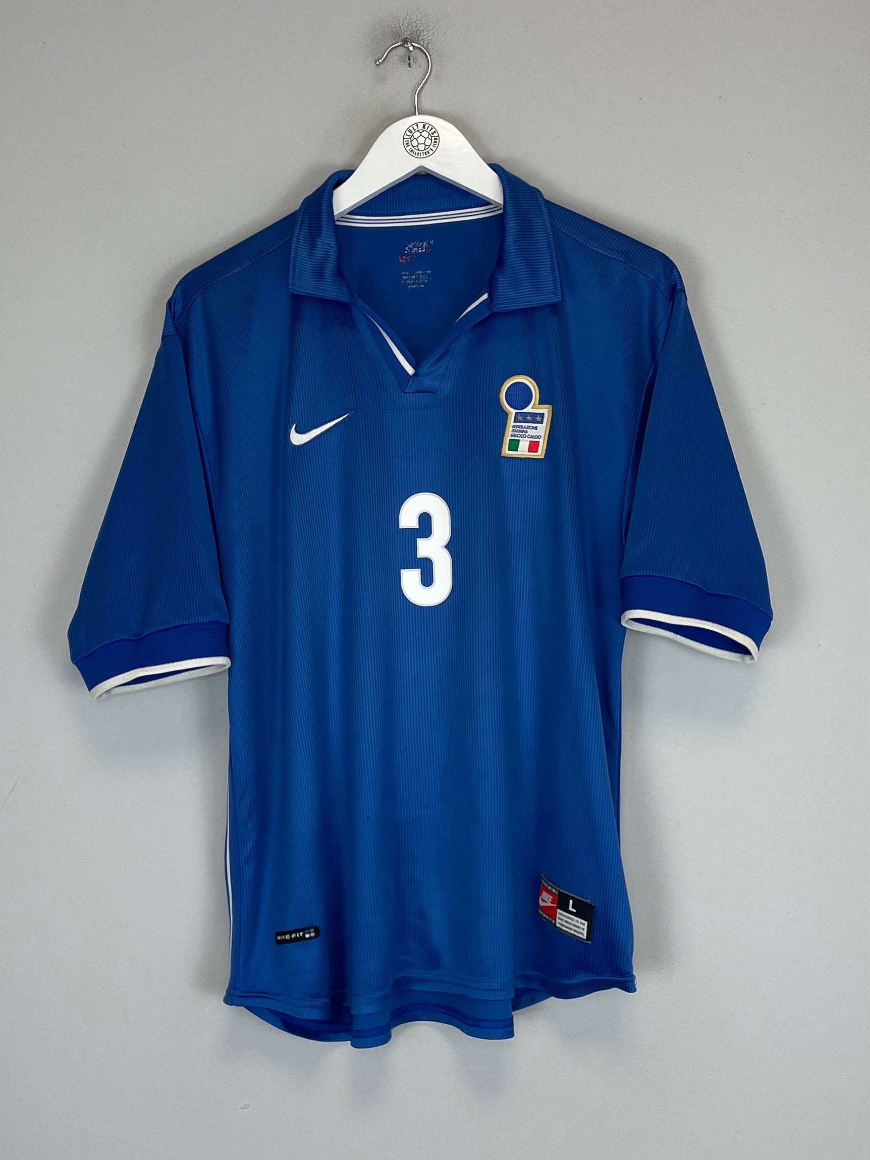 Shop 1997/98 ITALY MALDINI #3 HOME SHIRT (L) NIKE, classic football shirts, vintage football shirts & retro soccer jerseys at Cult Kits