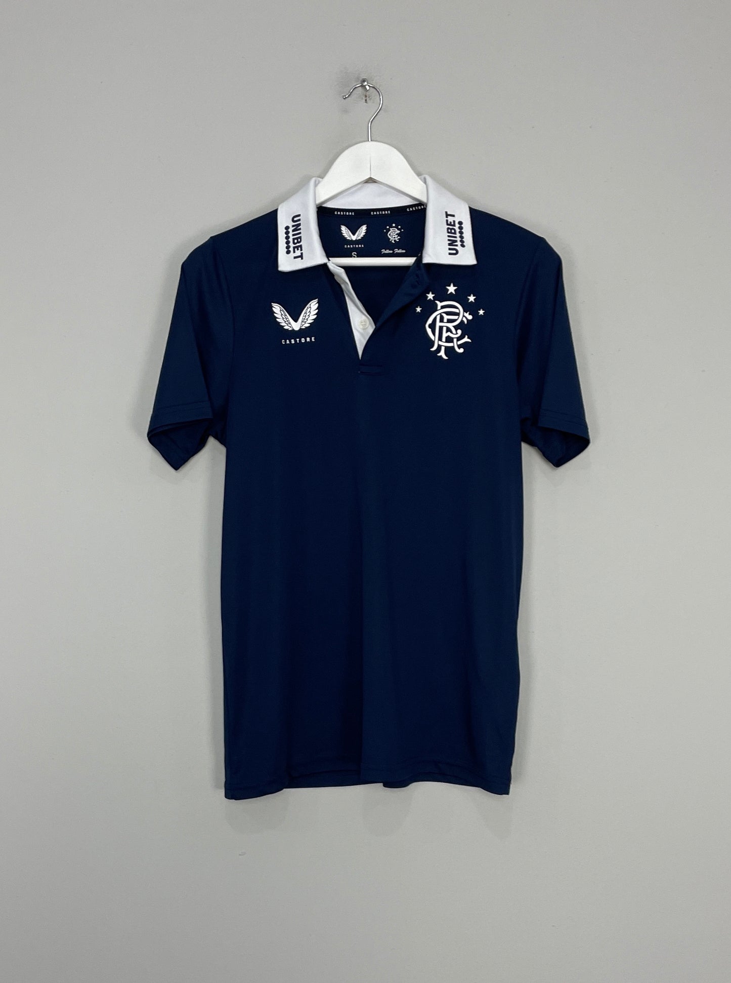 Image of the Rangers polo shirt from the 2020/21 season