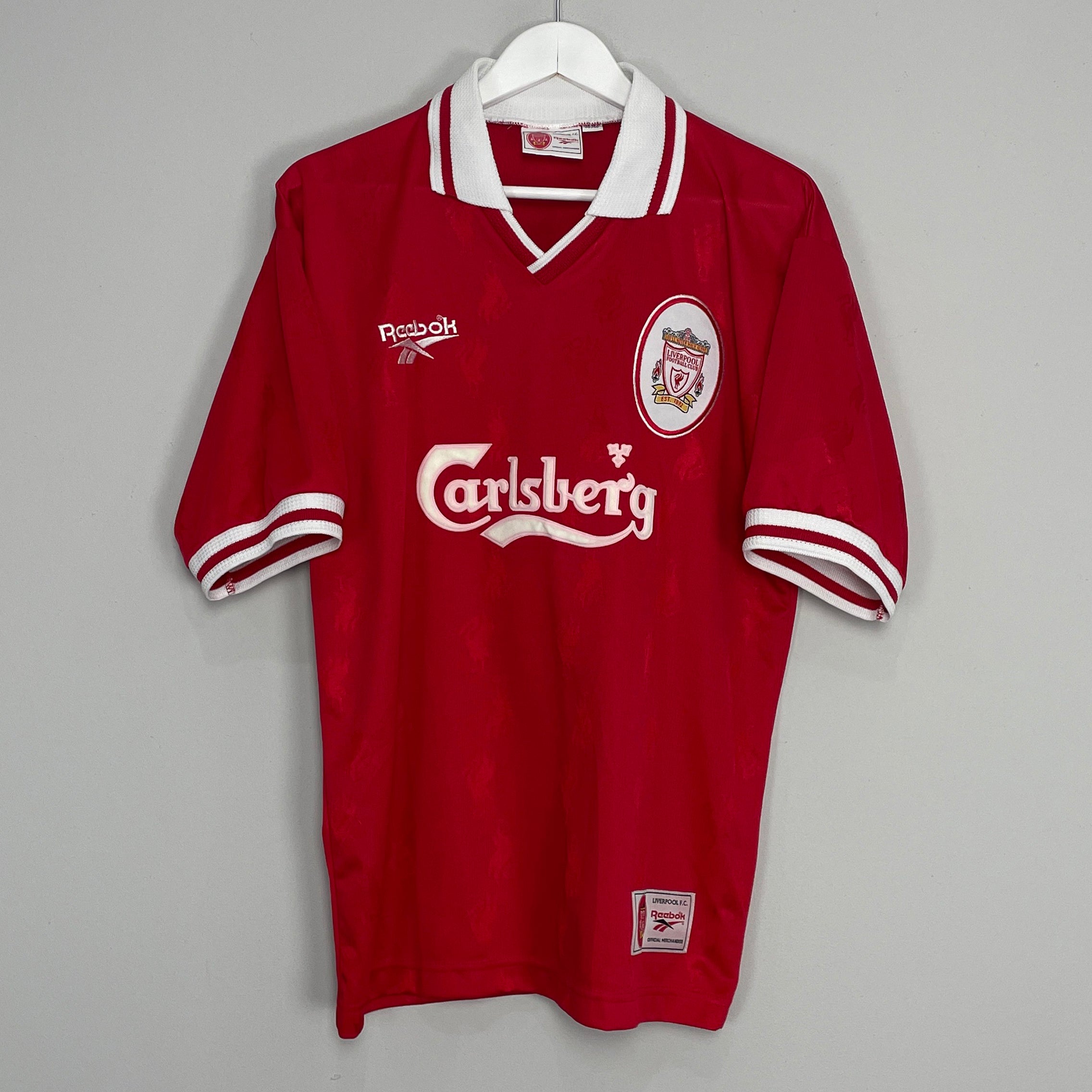 Shop 1996/98 LIVERPOOL HOME SHIRT (M) REEBOK, classic football shirts, vintage football shirts & retro soccer jerseys at Cult Kits