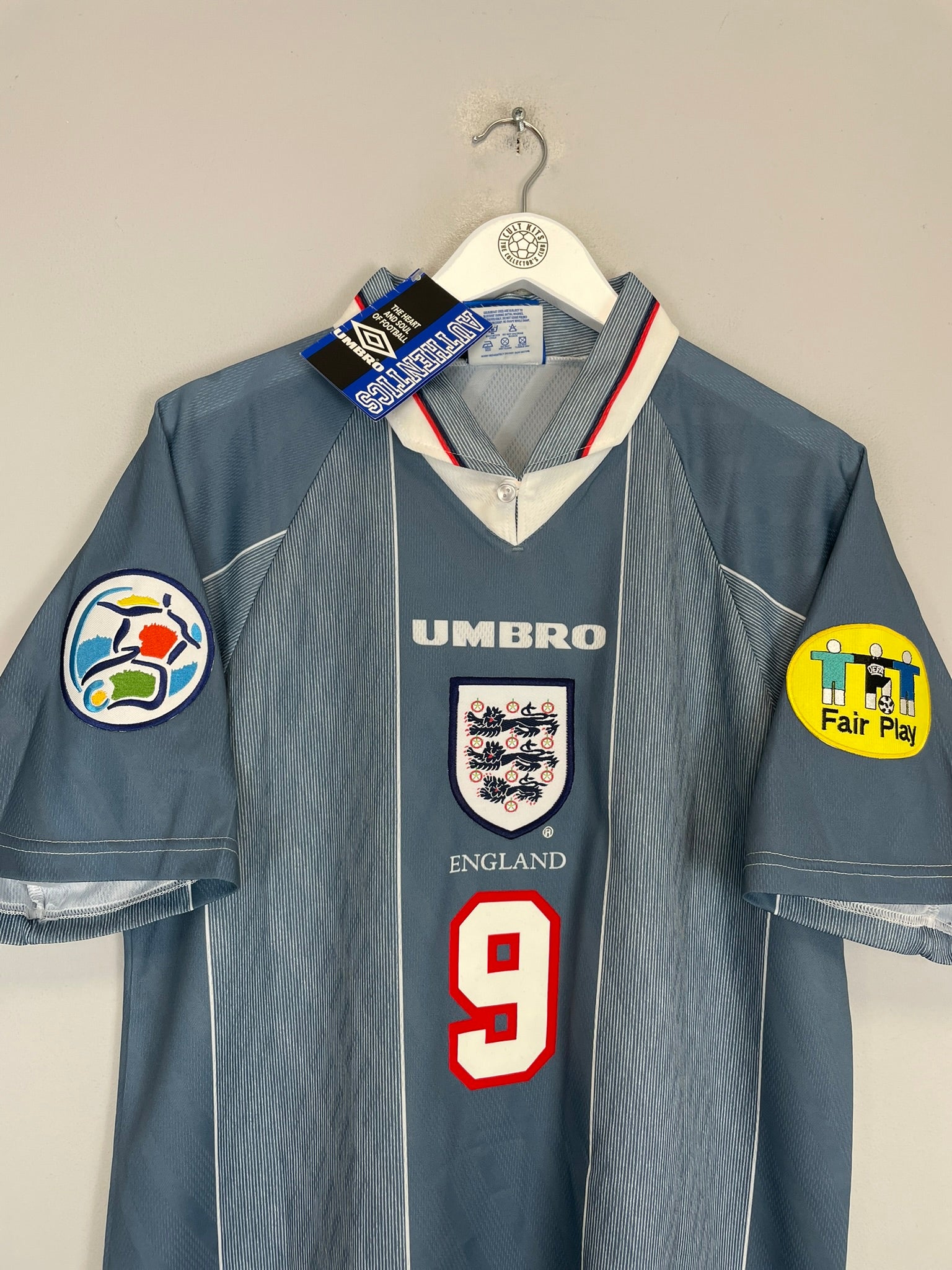 Shop 1996/97 ENGLAND SHEARER #9 *BNWT* AWAY SHIRT (L) UMBRO, classic football shirts, vintage football shirts & retro soccer jerseys at Cult Kits
