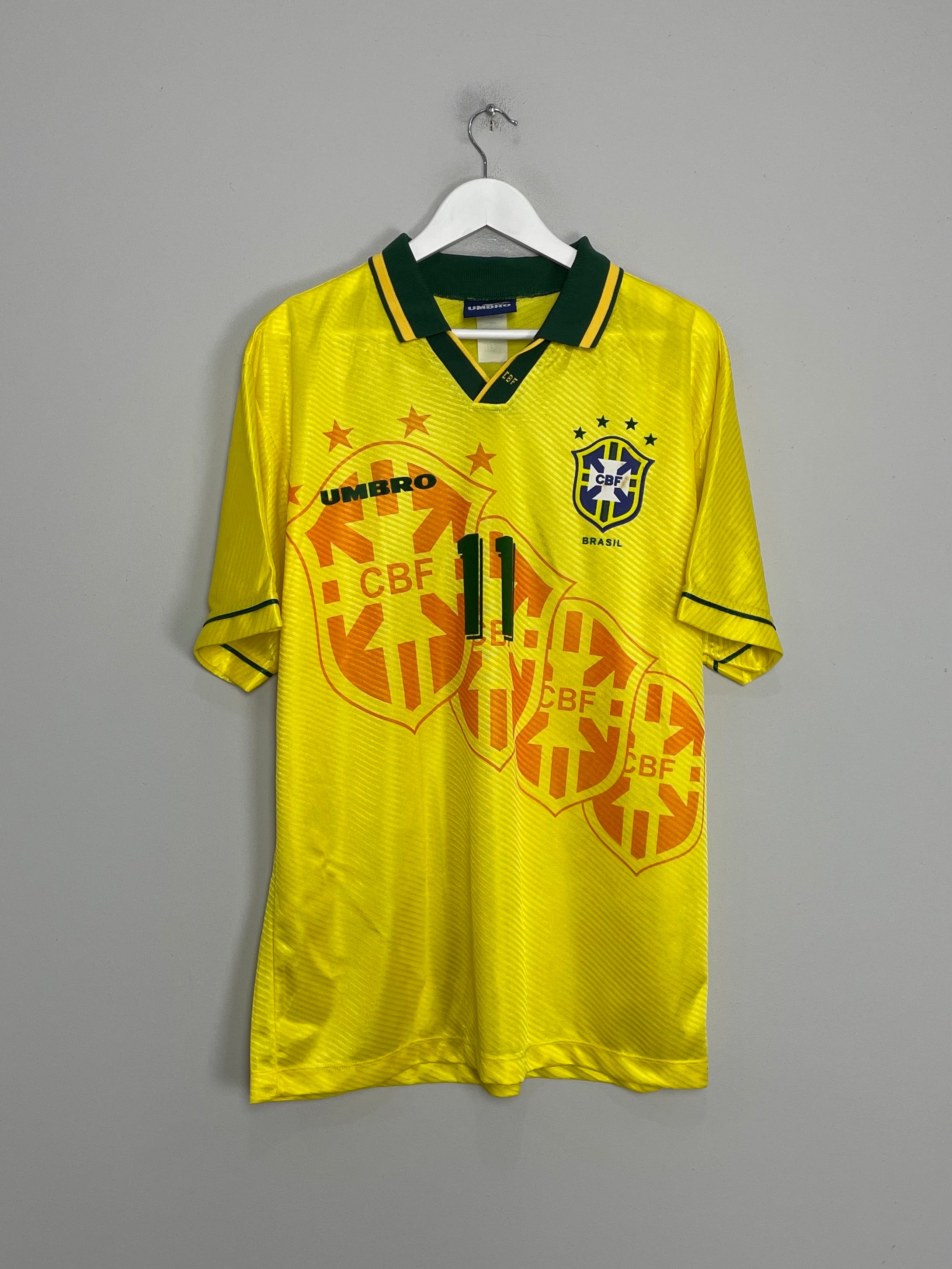 Shop 1994/96 BRAZIL ROMARIO #11 HOME SHIRT (L) UMBRO, classic football shirts, vintage football shirts & retro soccer jerseys at Cult Kits