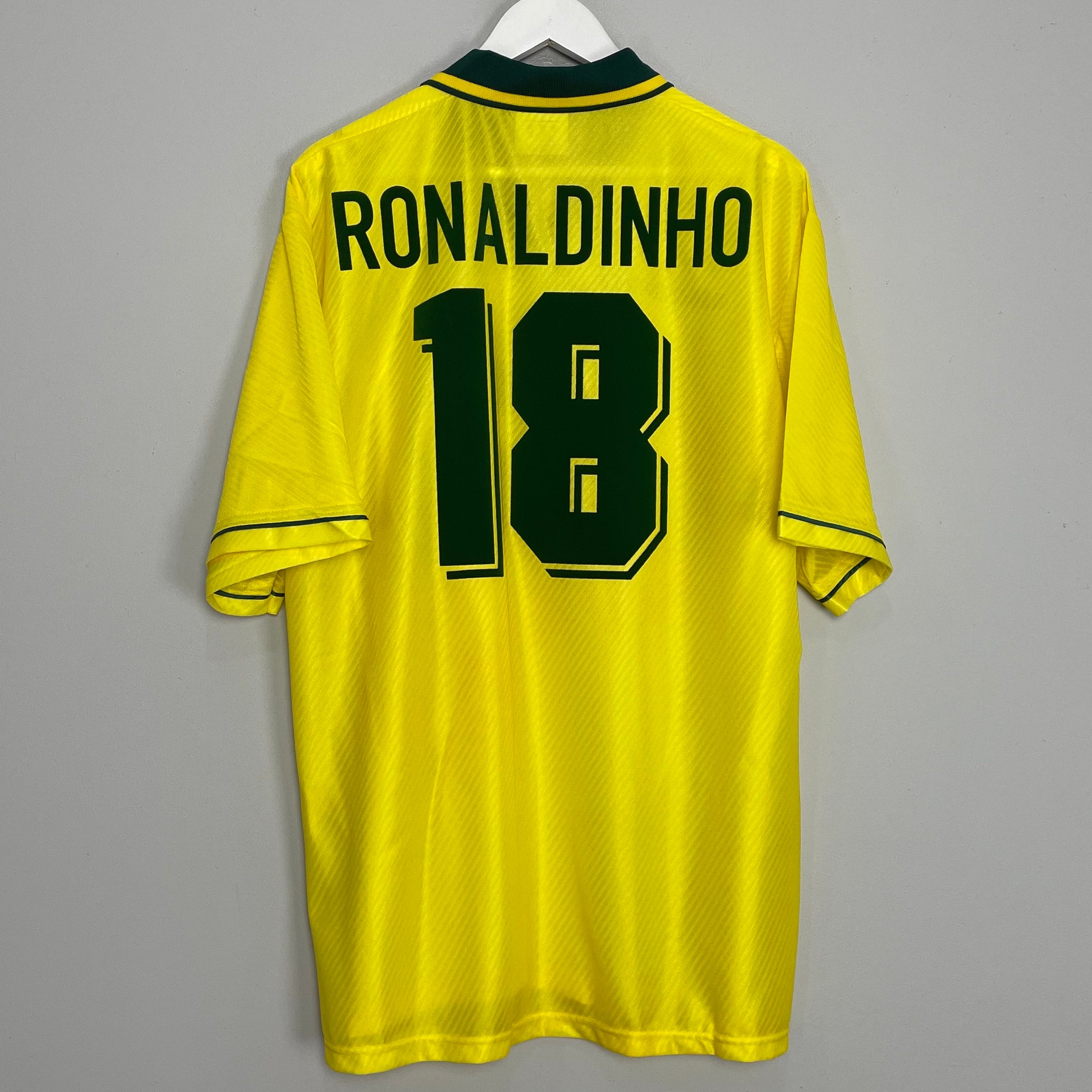 Shop 1994/96 BRAZIL RONALDINHO #18 *BNWOT* HOME SHIRT (XXL) UMBRO, classic football shirts, vintage football shirts & retro soccer jerseys at Cult Kits