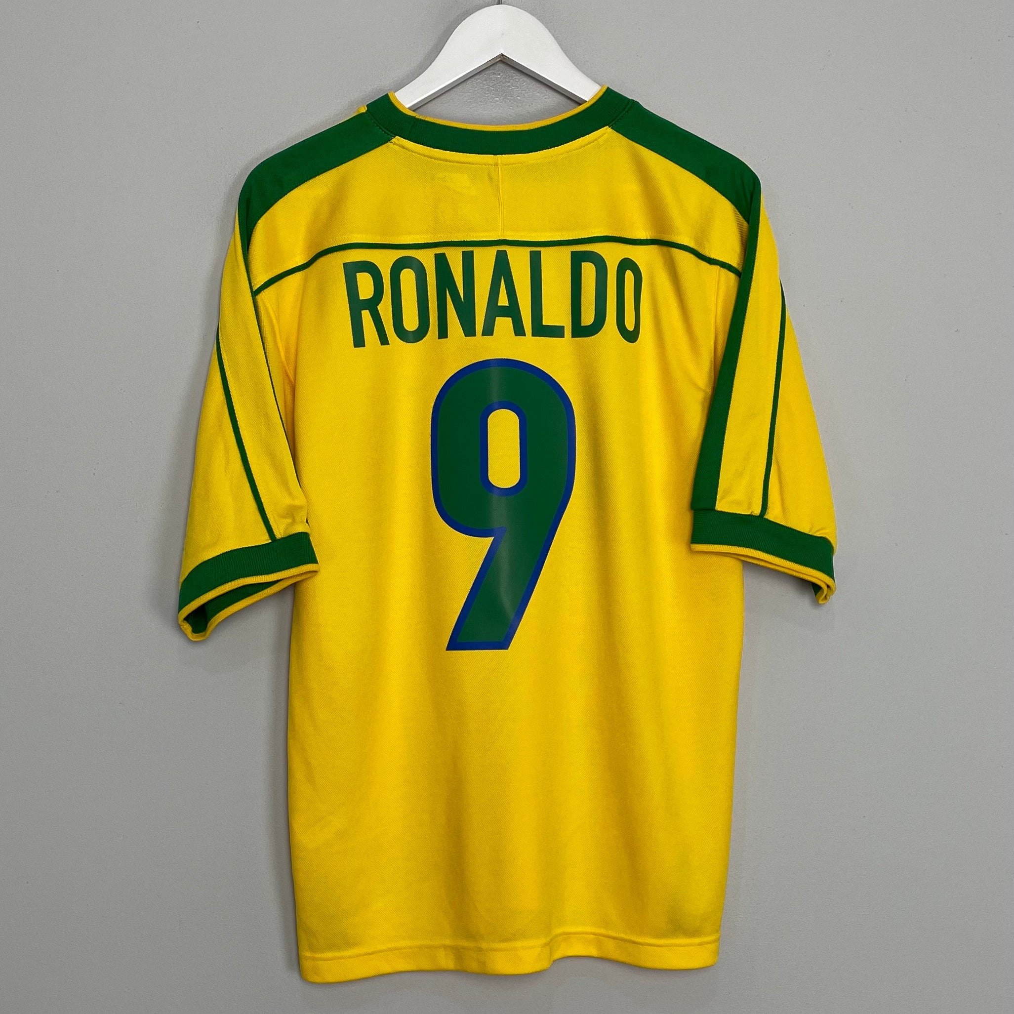 Shop 1998/00 BRAZIL RONALDO #9 HOME SHIRT (M) NIKE, classic football shirts, vintage football shirts & retro soccer jerseys at Cult Kits