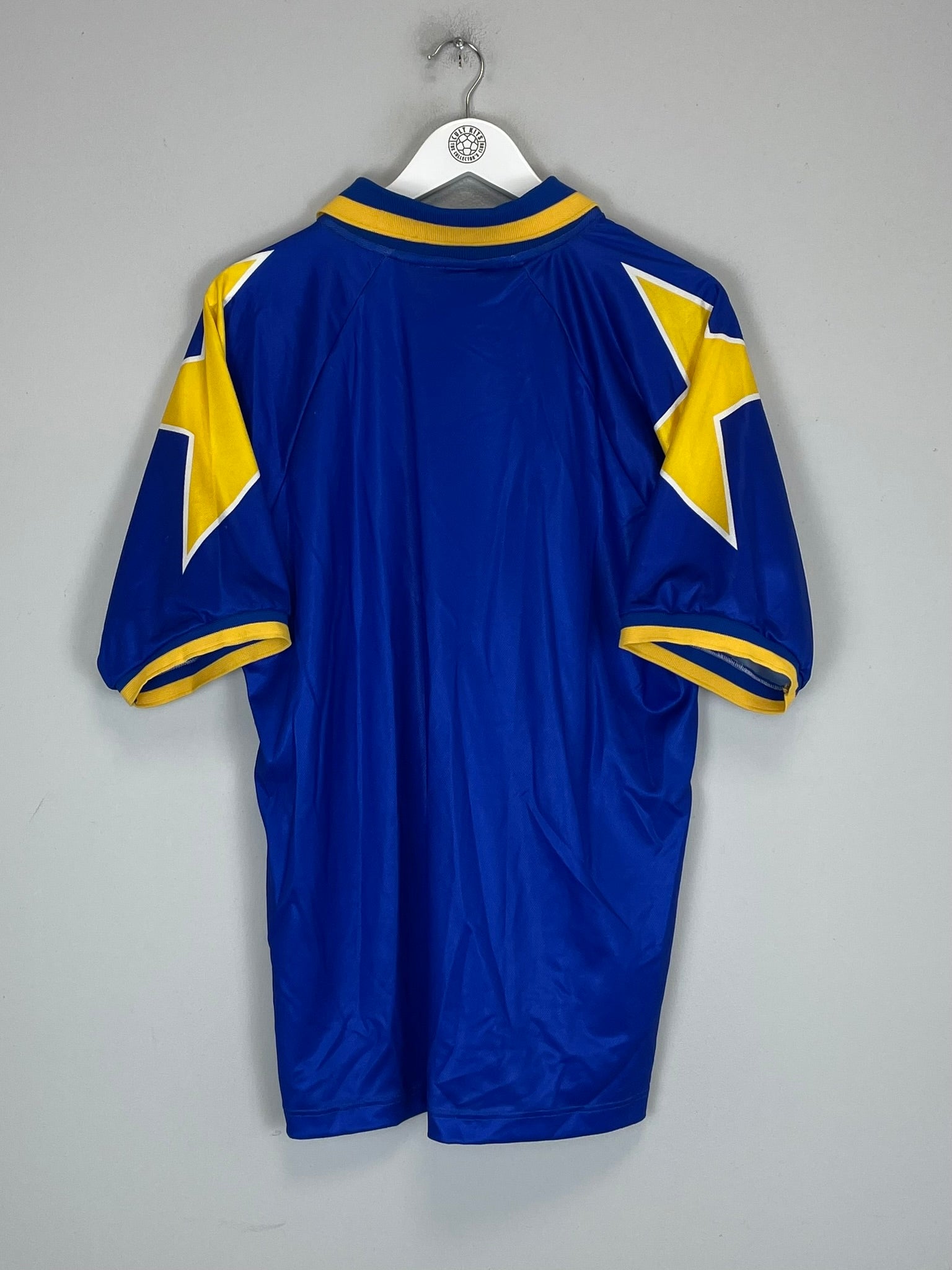 1996/97 Juventus away shirt by Kappa, XL size, featuring yellow stars on sleeves, brand new with tags, vintage football shirt.