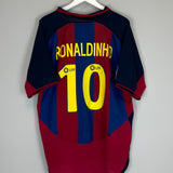 Shop 2003/04 BARCELONA RONALDINHO #10 HOME SHIRT (L) NIKE, classic football shirts, vintage football shirts & retro soccer jerseys at Cult Kits