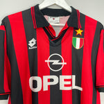 Shop 1996/97 AC MILAN HOME SHIRT (XL) LOTTO, classic football shirts, vintage football shirts & retro soccer jerseys at Cult Kits