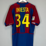 Shop 2002/03 BARCELONA INIESTA #34 HOME SHIRT (L) NIKE, classic football shirts, vintage football shirts & retro soccer jerseys at Cult Kits