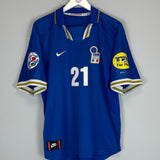 Shop 1996/97 ITALY ZOLA #21 HOME SHIRT (L) NIKE, classic football shirts, vintage football shirts & retro soccer jerseys at Cult Kits