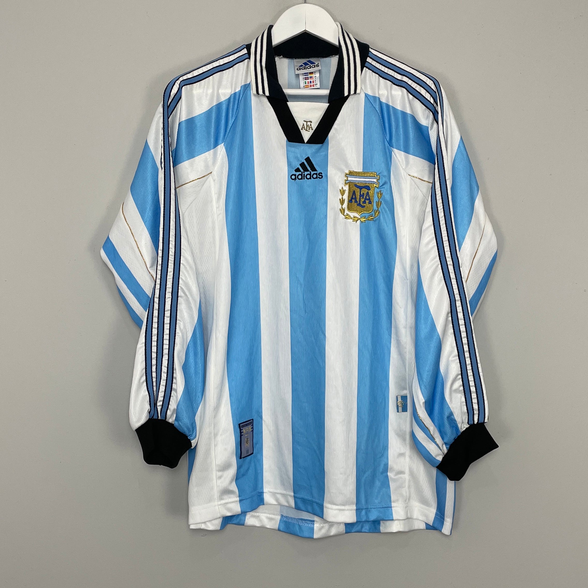 Shop 1998/99 ARGENTINA L/S HOME SHIRT (L) ADIDAS, classic football shirts, vintage football shirts & retro soccer jerseys at Cult Kits
