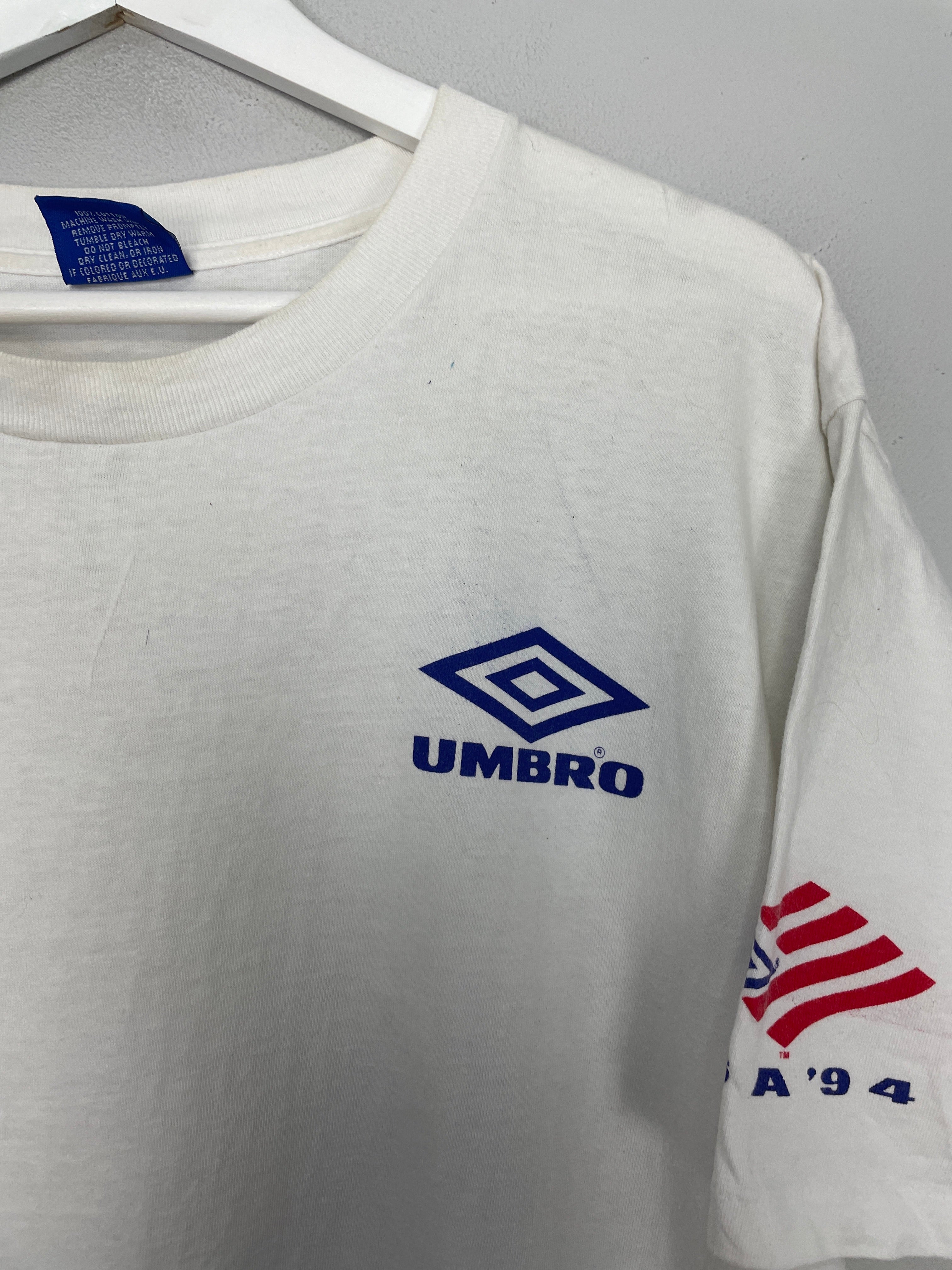 Shop 1994 USA WORLD CUP BRAZIL CHAMPIONS T-SHIRT (L) UMBRO, classic football shirts, vintage football shirts & retro soccer jerseys at Cult Kits