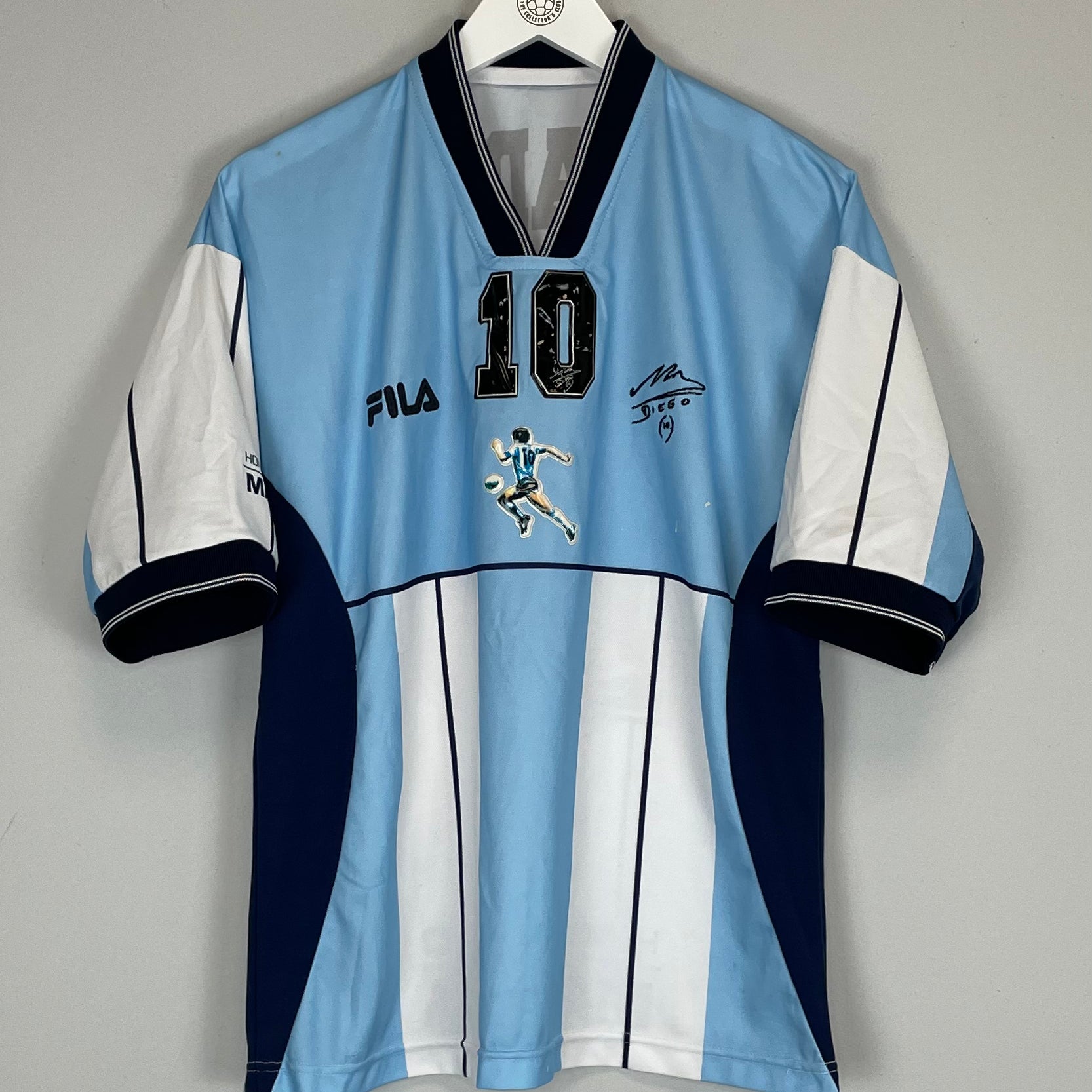 Shop 2001 ARGENTINA MARADONA #10 TESTIMONIAL SHIRT (M) FILA, classic football shirts, vintage football shirts & retro soccer jerseys at Cult Kits
