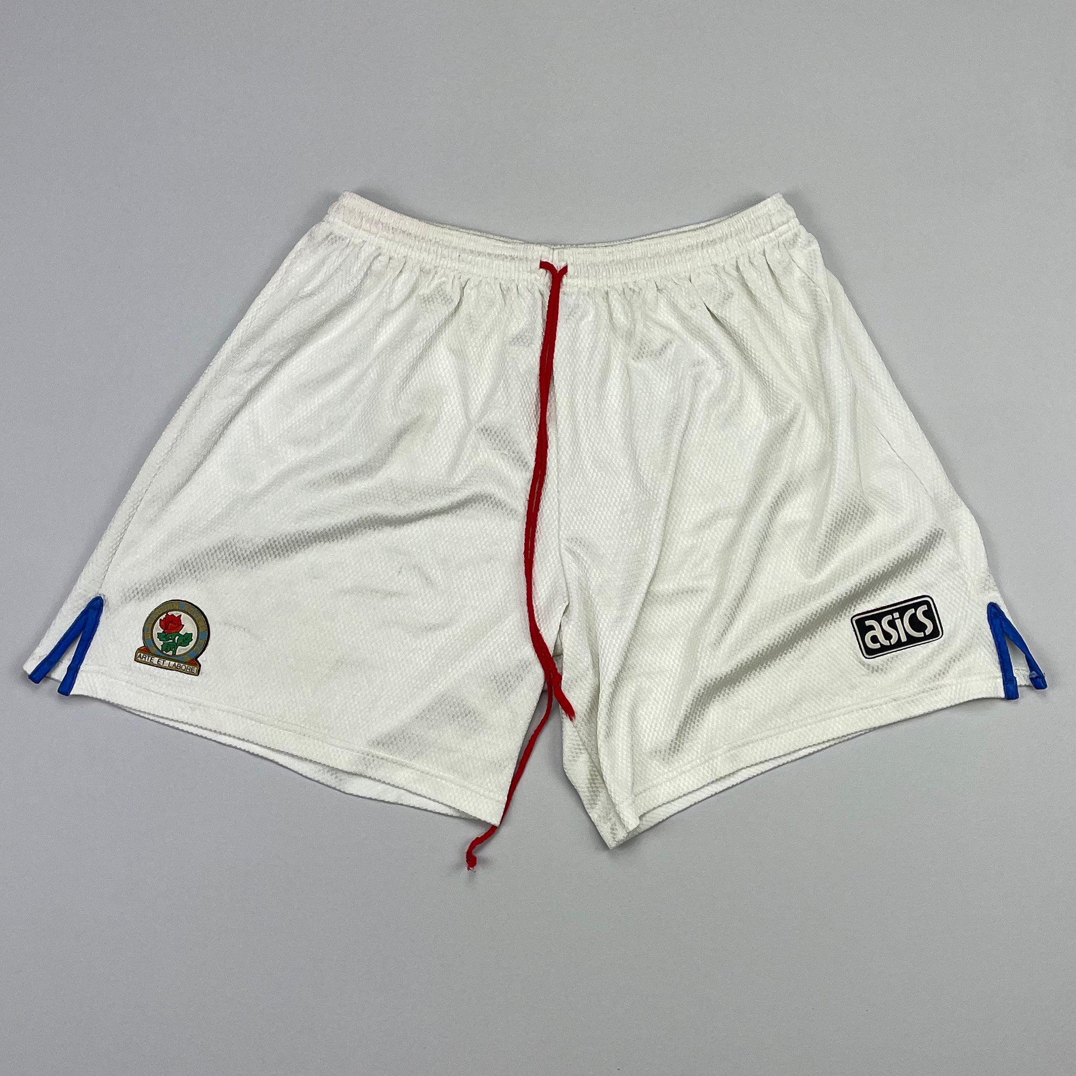 Shop 1994/95 BLACKBURN HOME SHORTS (XL) ASICS, classic football shirts, vintage football shirts & retro soccer jerseys at Cult Kits