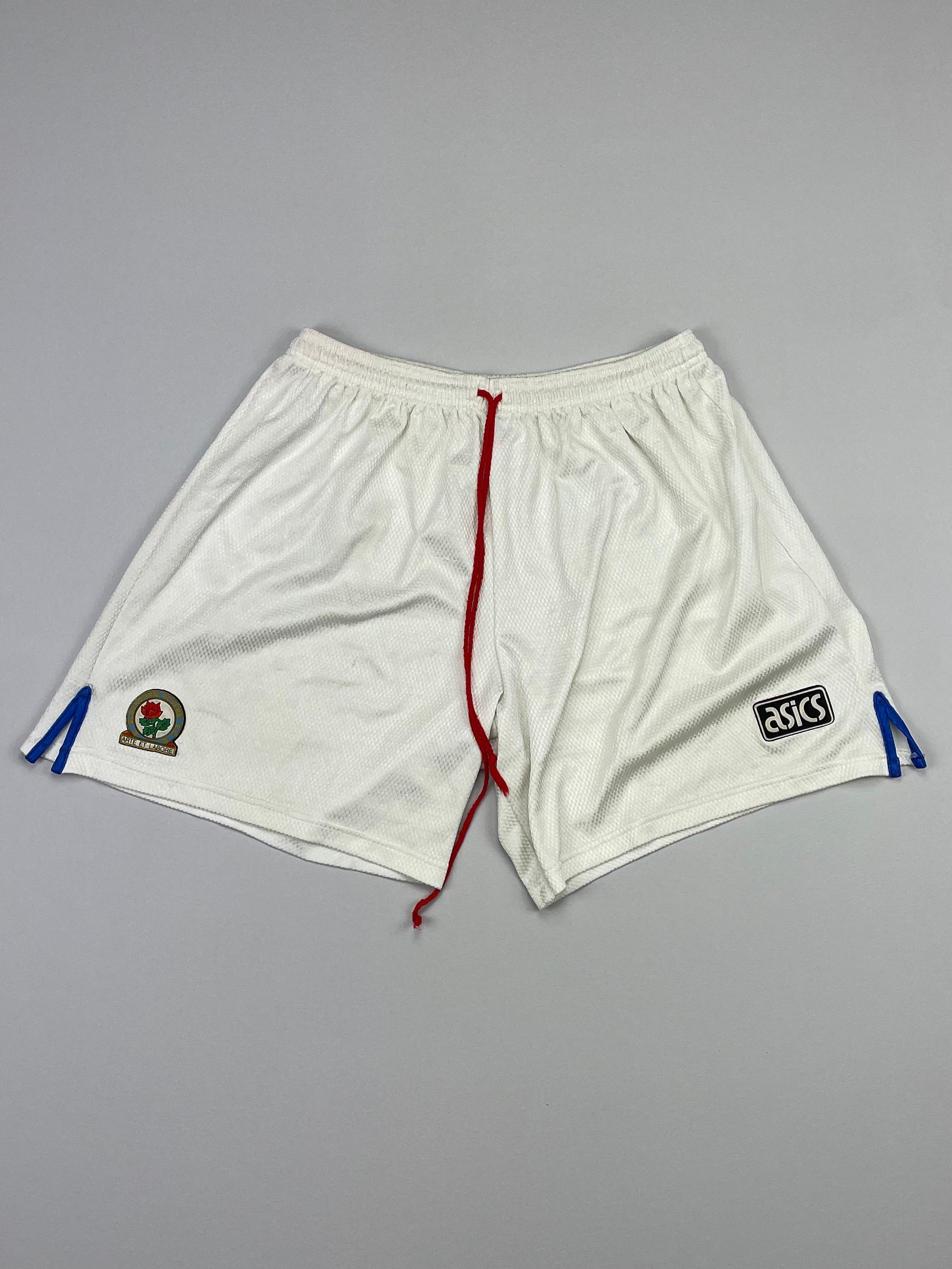 Shop 1994/95 BLACKBURN HOME SHORTS (XL) ASICS, classic football shirts, vintage football shirts & retro soccer jerseys at Cult Kits