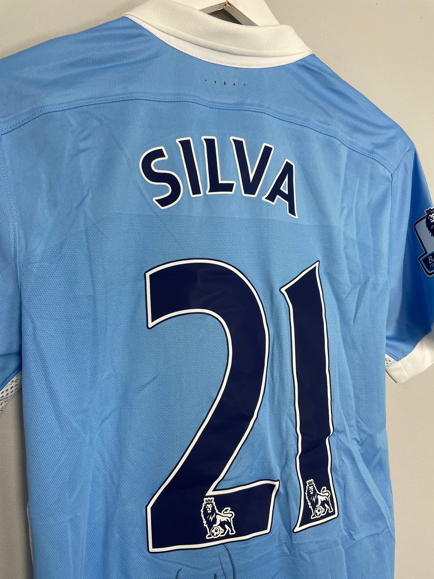 2015/16 MANCHESTER CITY SILVA #21 *MATCH ISSUE + SIGNED* HOME SHIRT (M) NIKE