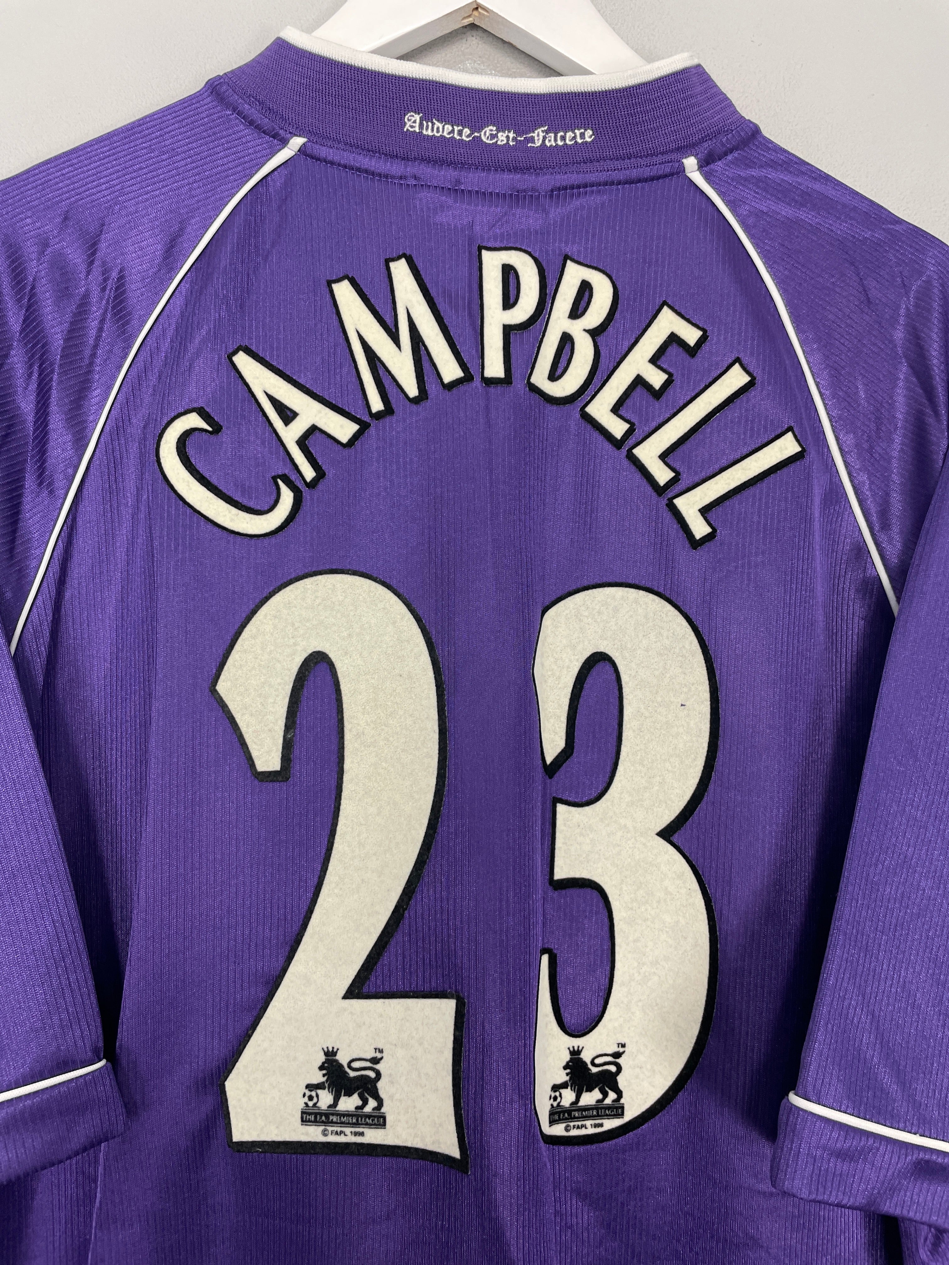 Shop 1998/99 TOTTENHAM CAMPBELL #23 AWAY SHIRT (XL) PONY, classic football shirts, vintage football shirts & retro soccer jerseys at Cult Kits