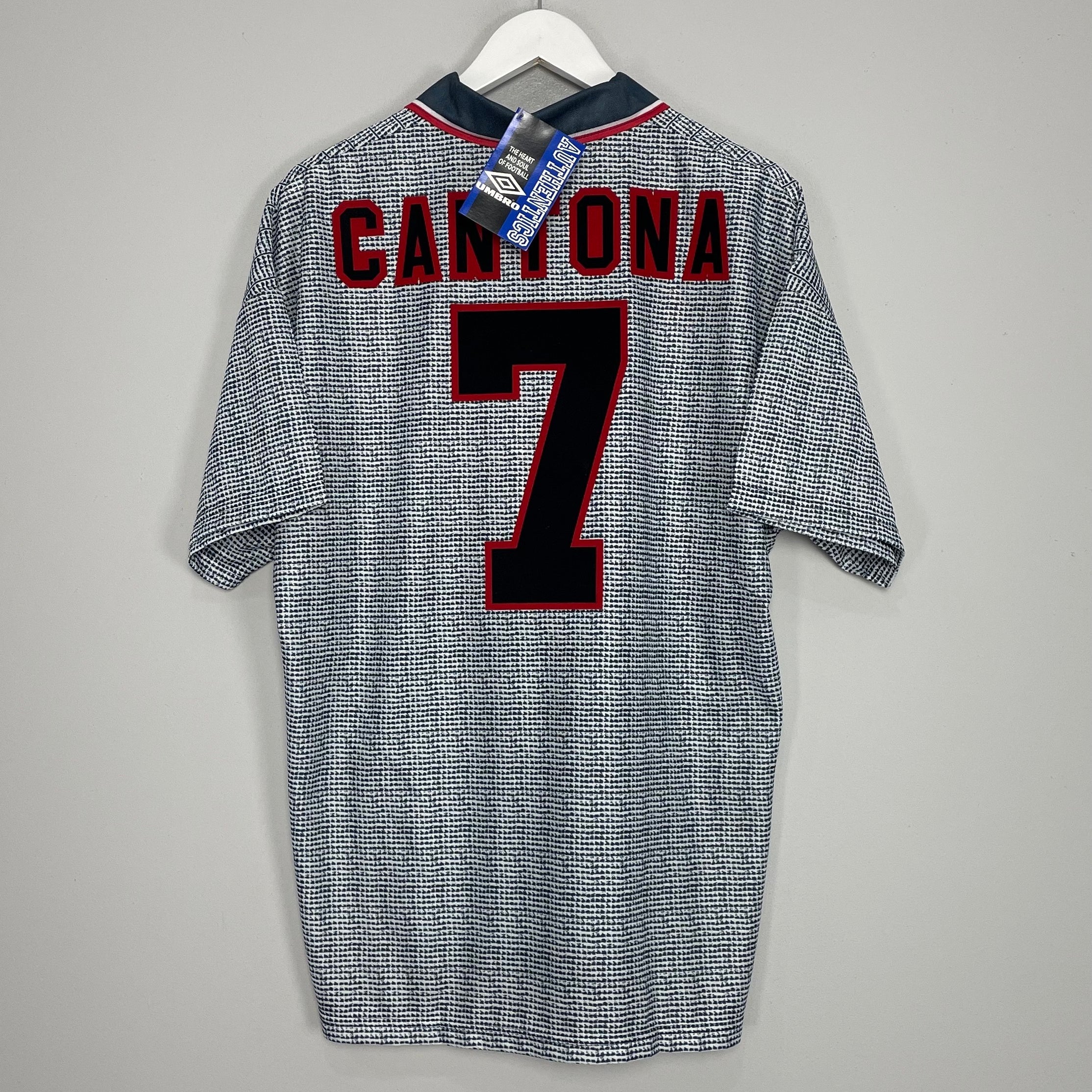 Shop 1995/96 MANCHESTER UNITED CANTONA #7 *BNWT* AWAY SHIRT (L) UMBRO, classic football shirts, vintage football shirts & retro soccer jerseys at Cult Kits