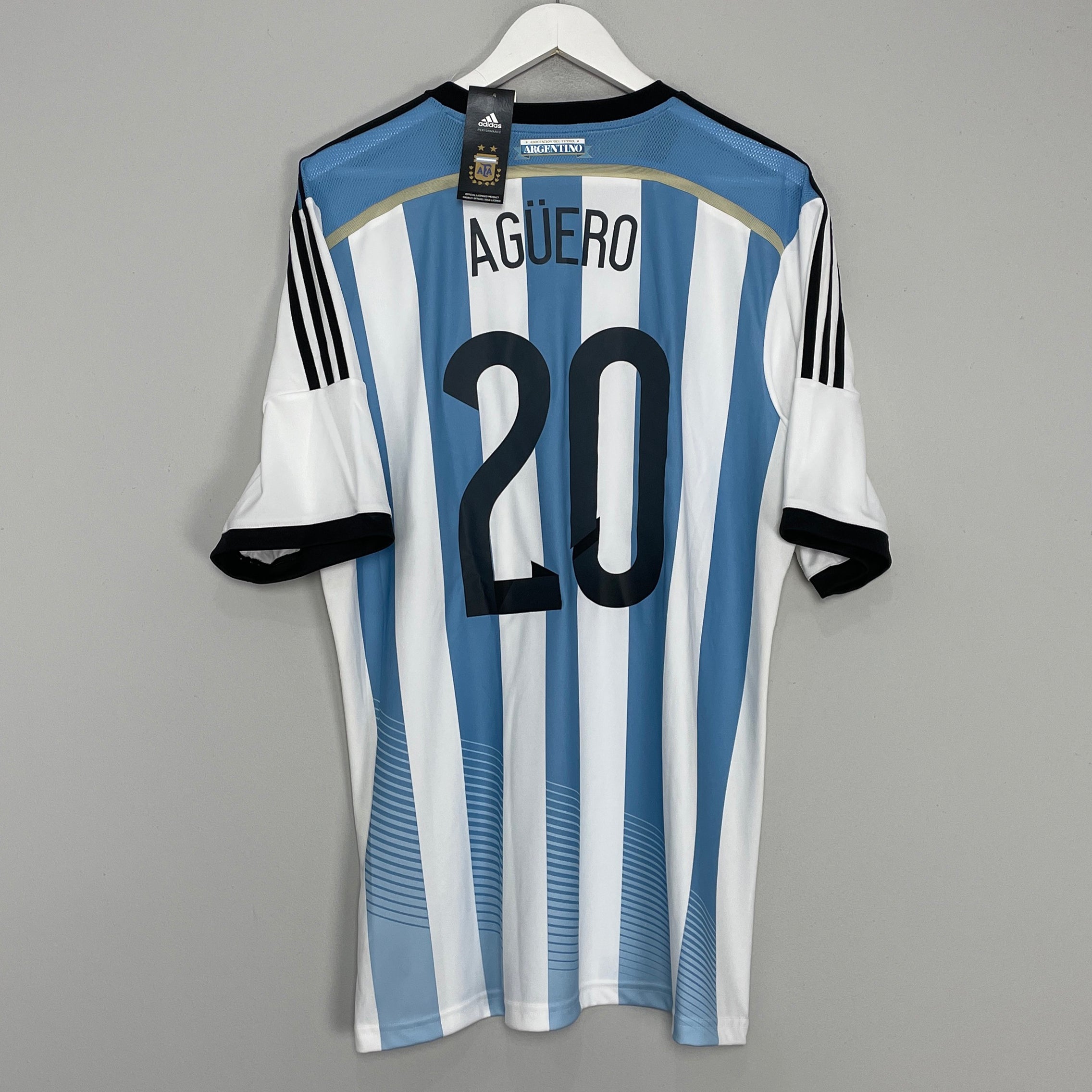 Shop 2013/15 ARGENTINA AGUERO #20 *BNWT* HOME SHIRT (XL) ADIDAS, classic football shirts, vintage football shirts & retro soccer jerseys at Cult Kits