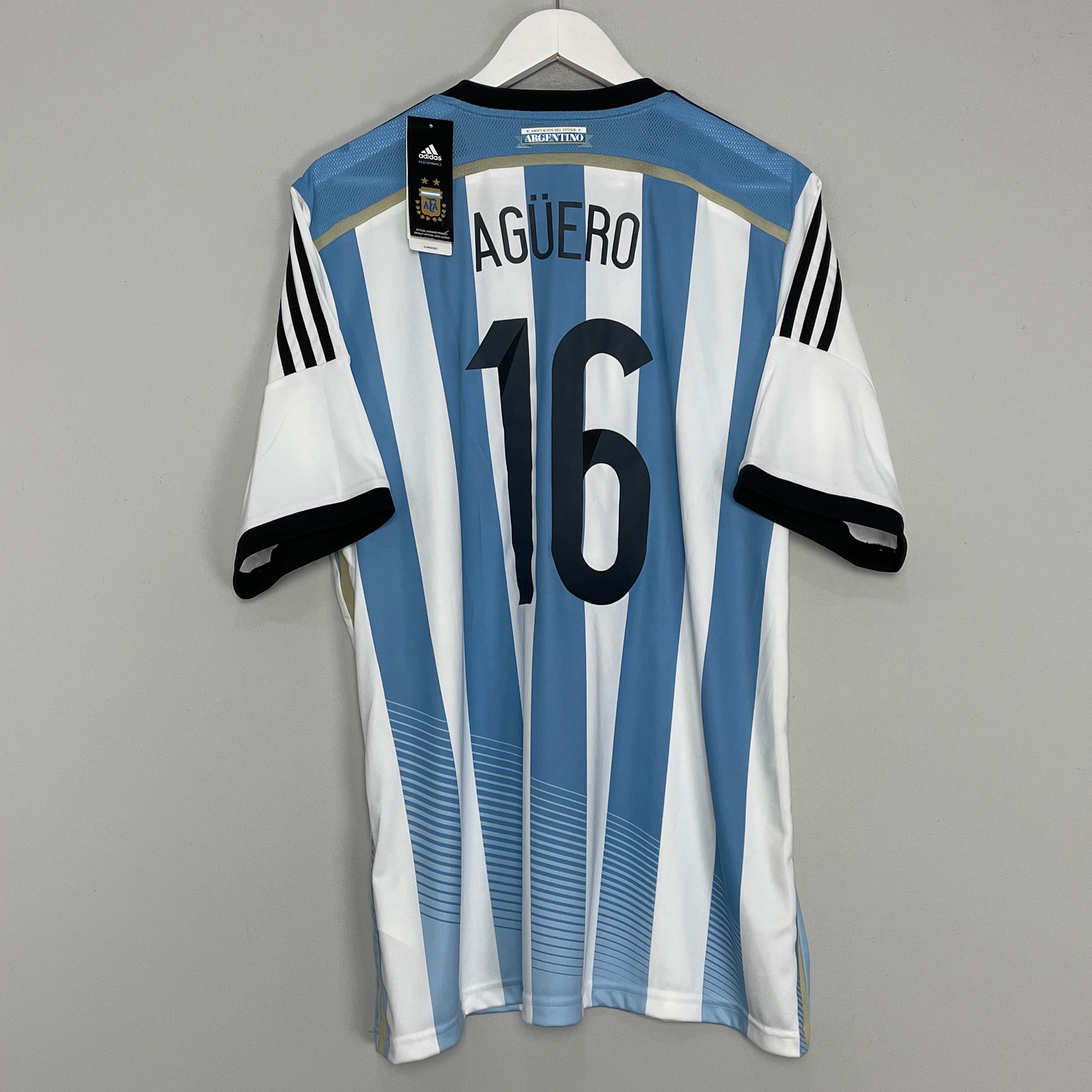 Shop 2013/15 ARGENTINA AGUERO #16 *BNWT* HOME SHIRT (XL) ADIDAS, classic football shirts, vintage football shirts & retro soccer jerseys at Cult Kits