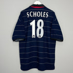 Shop 1999/00 MANCHESTER UNITED SCHOLES #18 AWAY SHIRT (XL) UMBRO, classic football shirts, vintage football shirts & retro soccer jerseys at Cult Kits