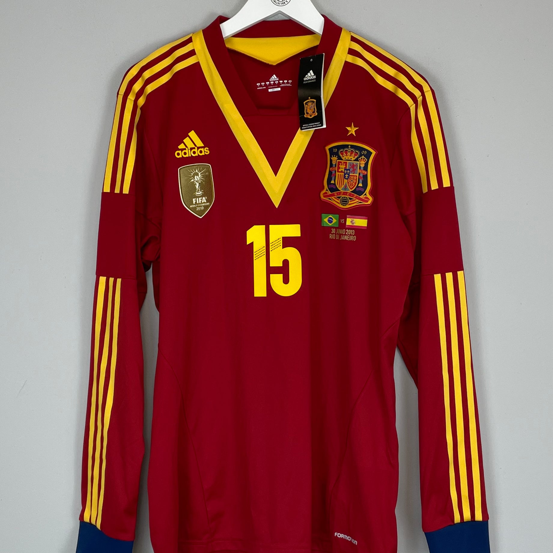 Shop 2013 SPAIN RAMOS #15 *BNWT* L/S MATCH ISSUE* HOME SHIRT (XL) ADIDAS, classic football shirts, vintage football shirts & retro soccer jerseys at Cult Kits