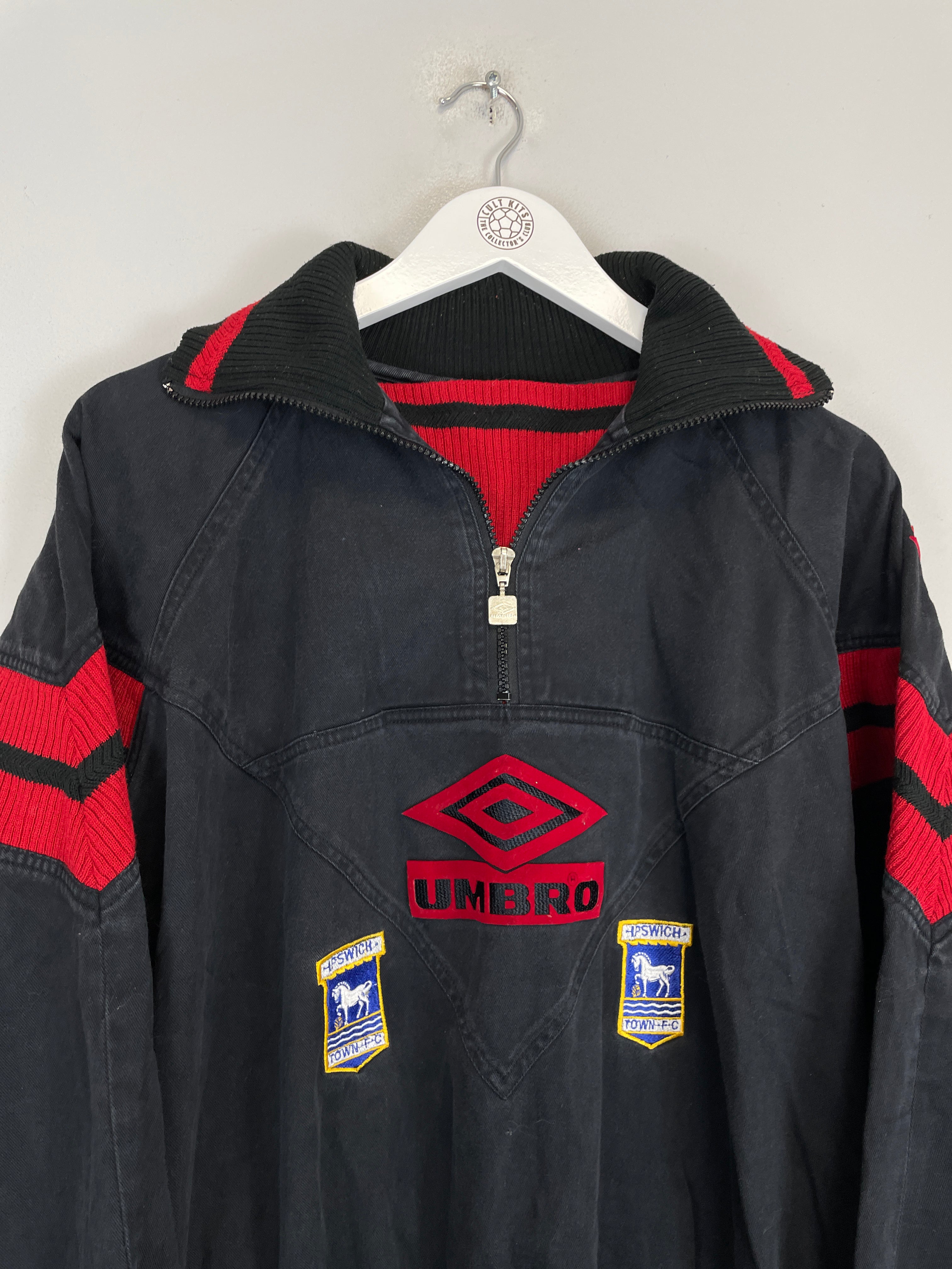 Shop 1993/95 IPSWICH TOWN *PLAYER ISSUE* 1/4 ZIP (M) UMBRO, classic football shirts, vintage football shirts & retro soccer jerseys at Cult Kits