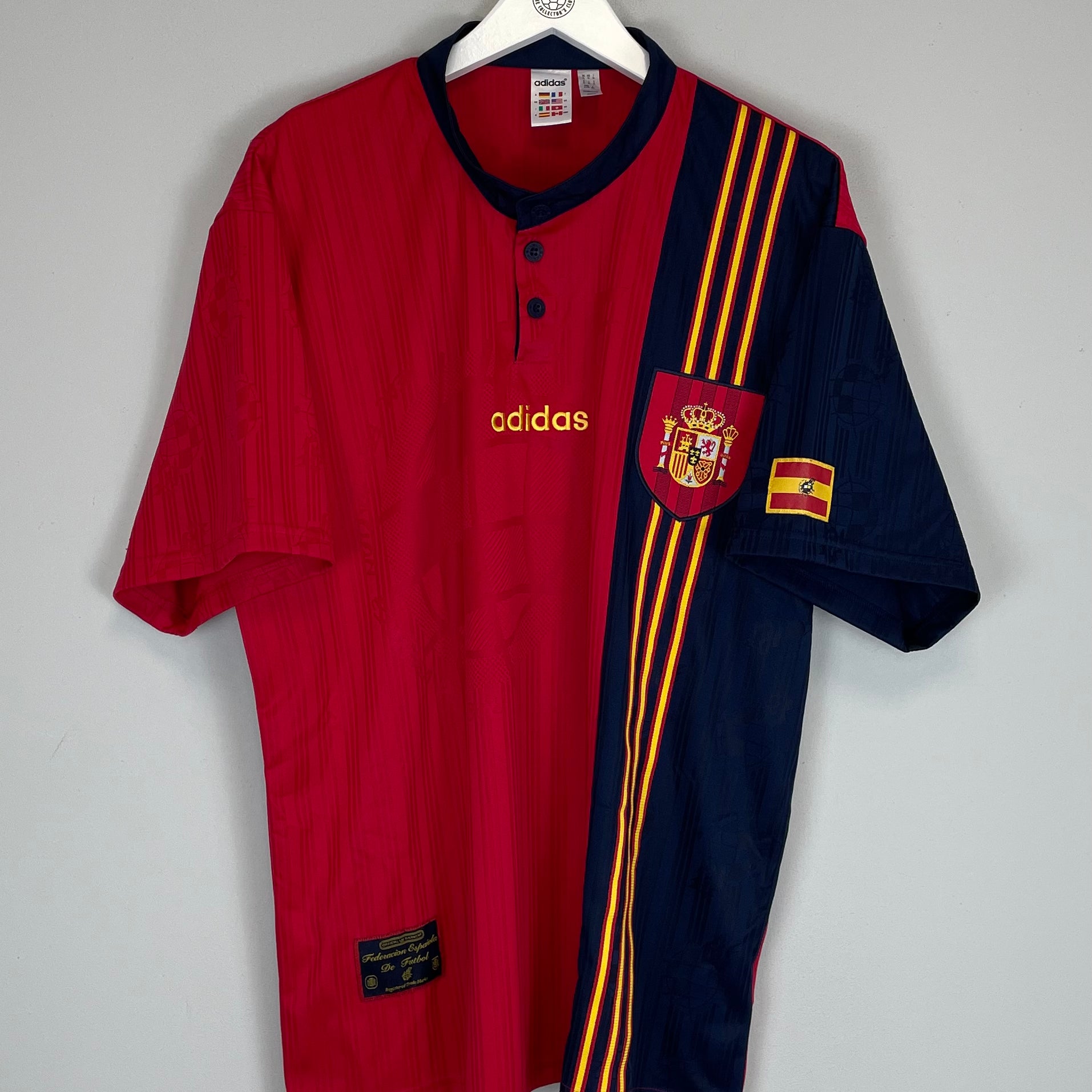 Shop 1996/98 SPAIN ADIDAS ORIGINALS REISSUE HOME SHIRT (XL), classic football shirts, vintage football shirts & retro soccer jerseys at Cult Kits