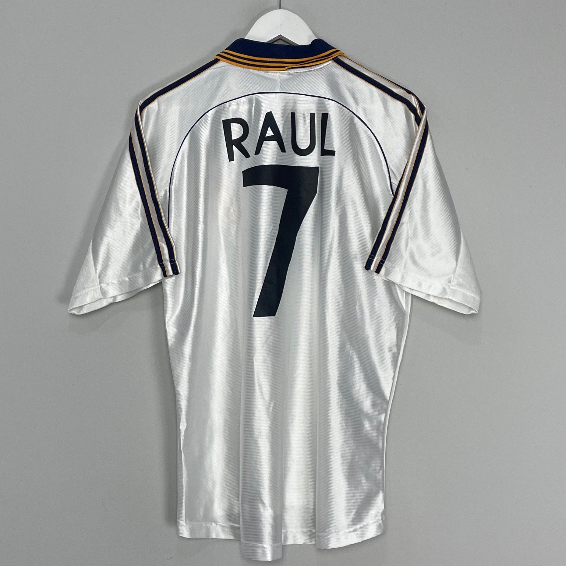 Shop 1998/00 REAL MADRID RAUL #7 HOME SHIRT (M) ADIDAS, classic football shirts, vintage football shirts & retro soccer jerseys at Cult Kits