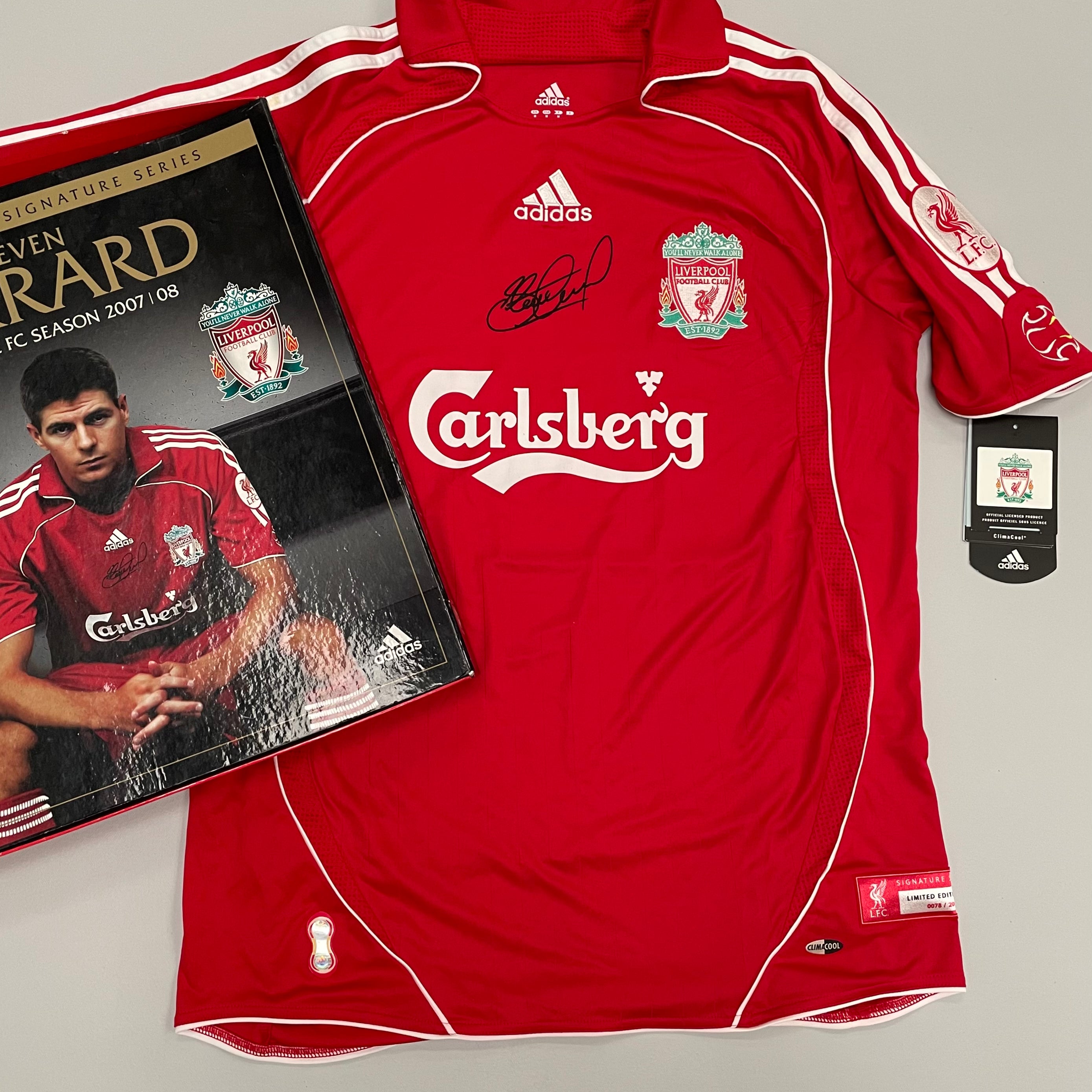 Shop 2007/08 LIVERPOOL GERRARD *LTD EDITION SIGNED* SHIRT (M) ADIDAS, classic football shirts, vintage football shirts & retro soccer jerseys at Cult Kits