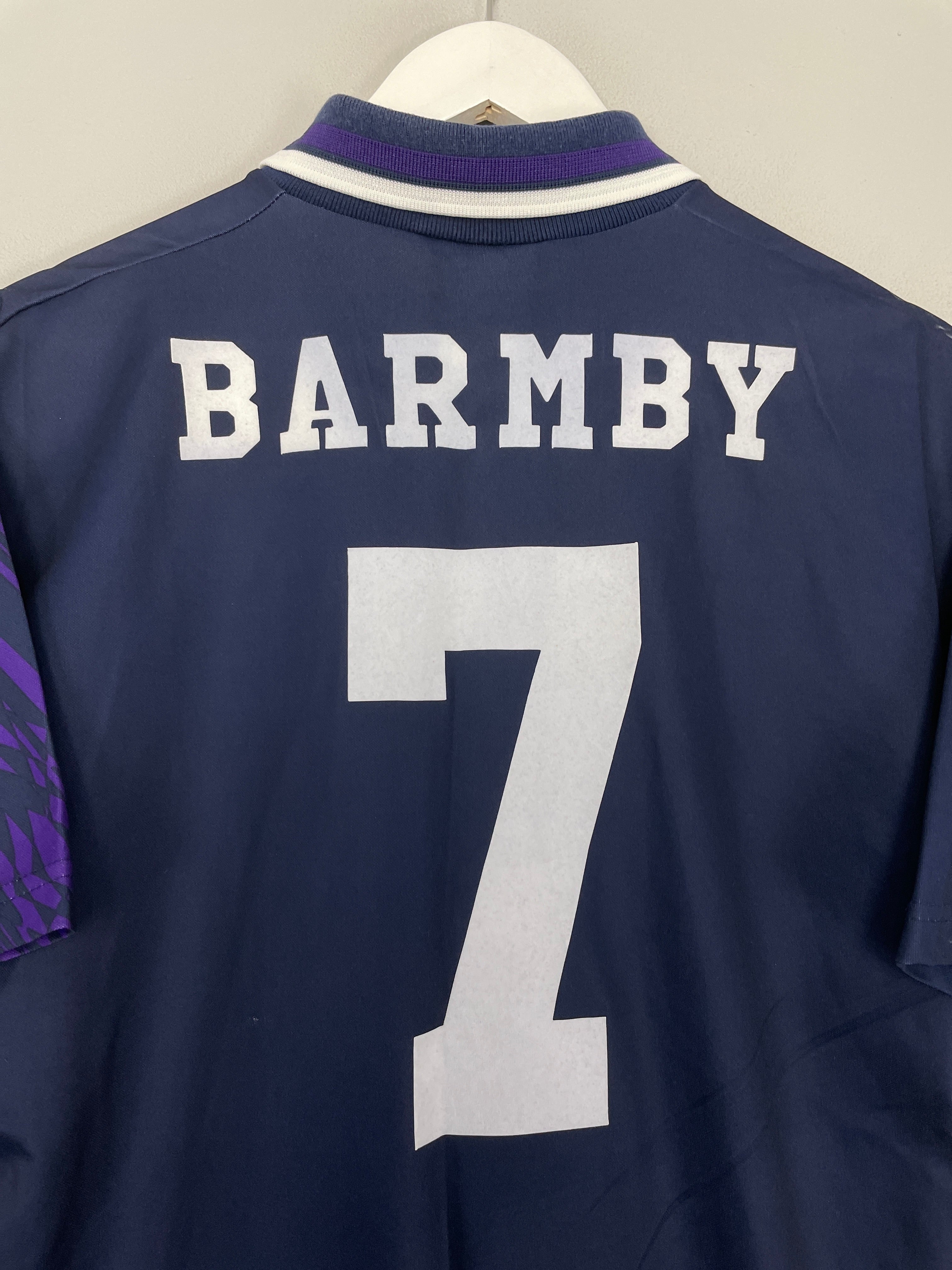 Shop 1994/95 TOTTENHAM BARMBY #7 AWAY SHIRT (M) UMBRO, classic football shirts, vintage football shirts & retro soccer jerseys at Cult Kits