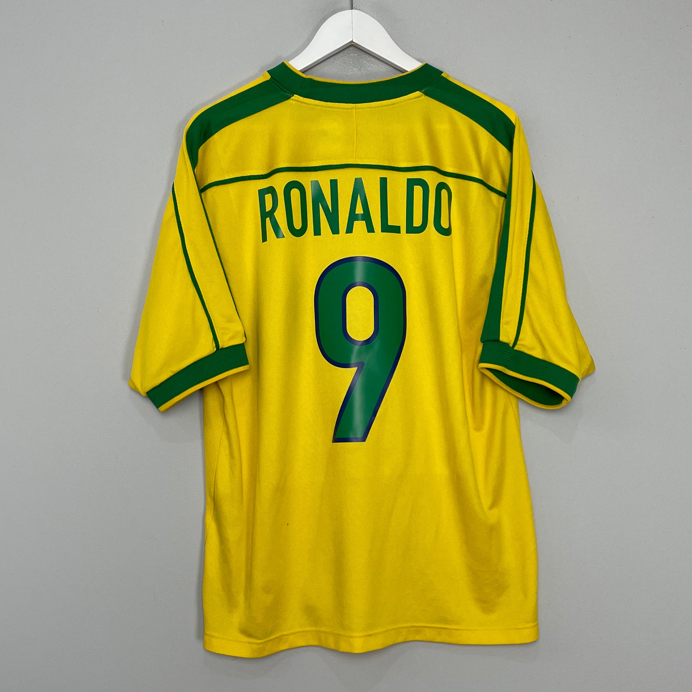 Shop 1998/00 BRAZIL RONALDO #9 HOME SHIRT (L) NIKE, classic football shirts, vintage football shirts & retro soccer jerseys at Cult Kits