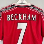 Shop 1998/99 MANCHESTER UNITED BECKHAM #7 HOME SHIRT (M) UMBRO, classic football shirts, vintage football shirts & retro soccer jerseys at Cult Kits
