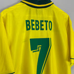 Shop 1994/97 BRAZIL BEBETO #7 HOME SHIRT (XL) UMBRO, classic football shirts, vintage football shirts & retro soccer jerseys at Cult Kits