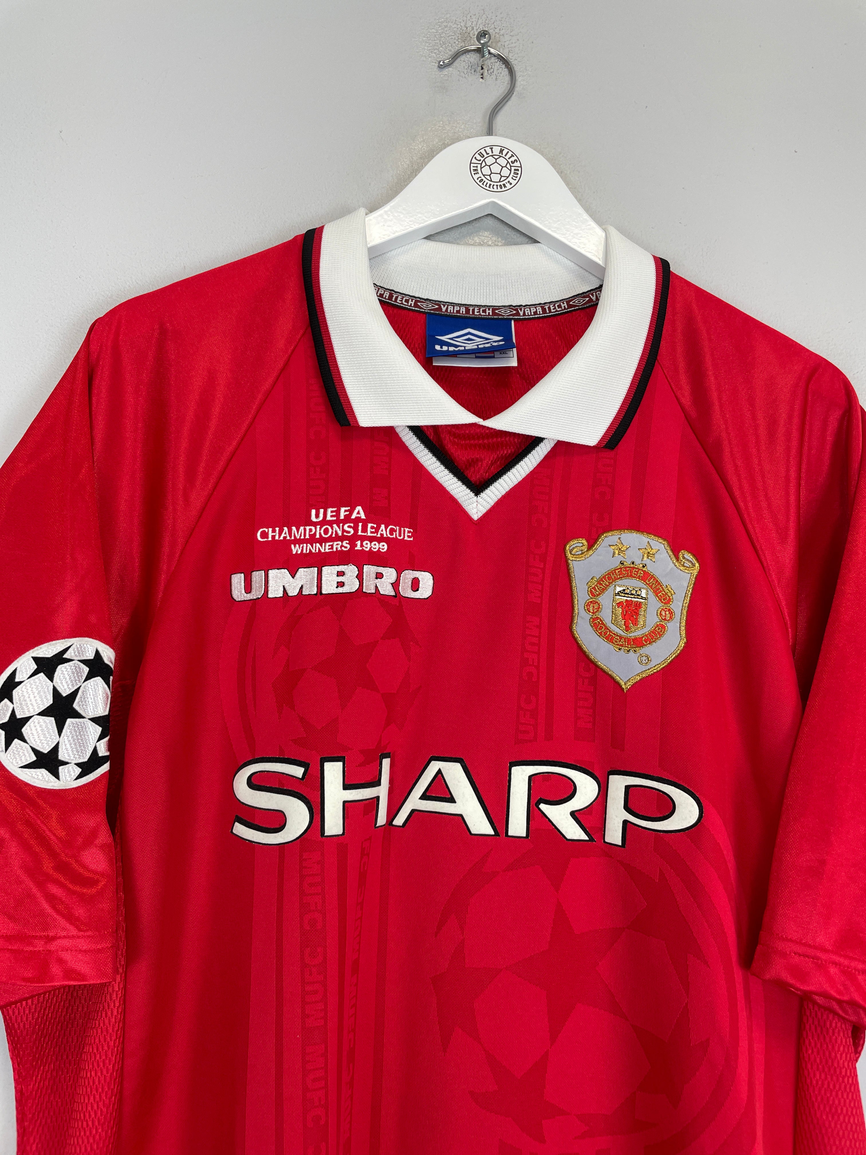 Shop 1999/00 MANCHESTER UNITED BECKHAM #7 C/L WINNERS HOME SHIRT (XXL) UMBRO, classic football shirts, vintage football shirts & retro soccer jerseys at Cult Kits