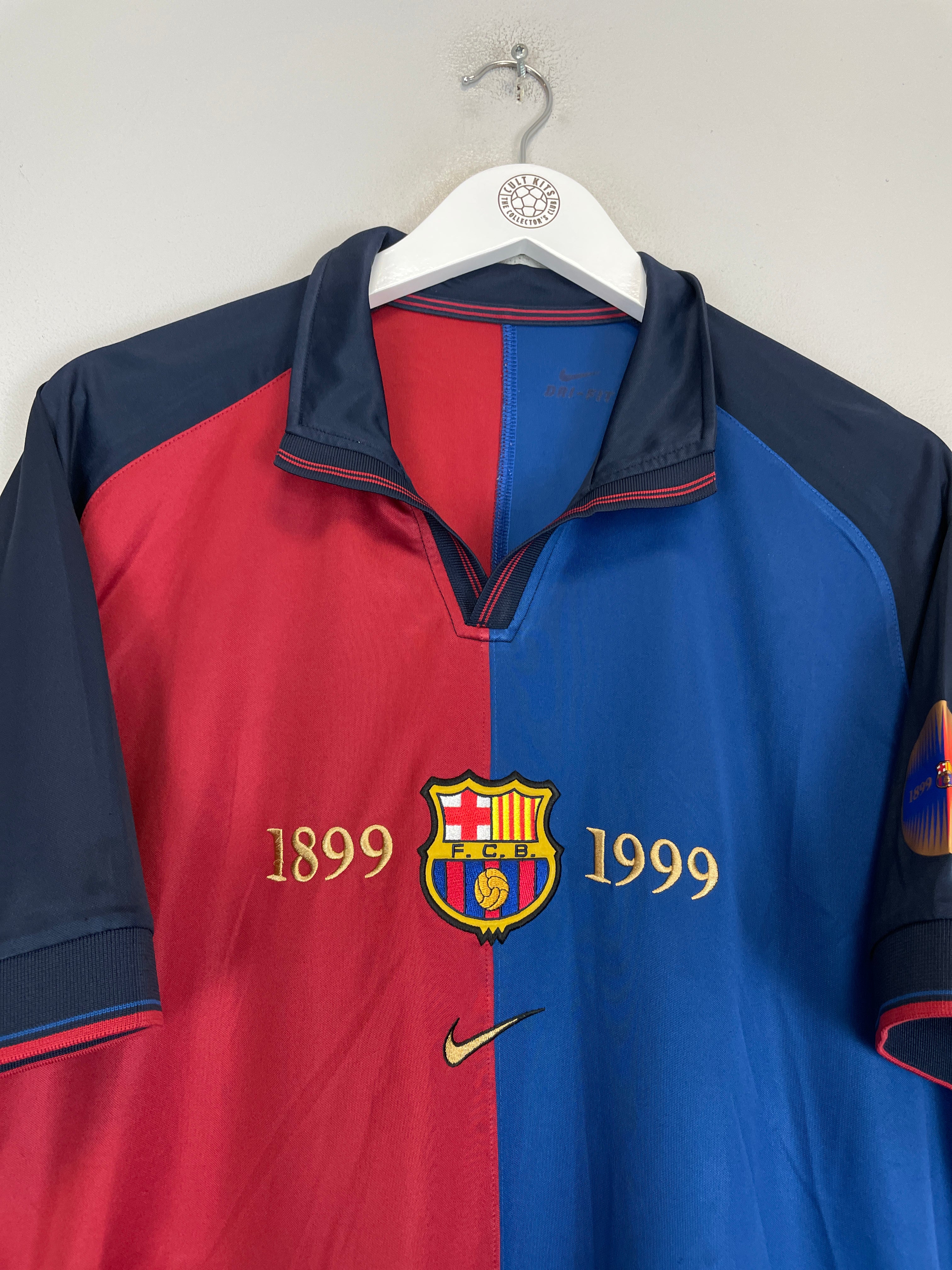 Shop 1999/00 BARCELONA RIVALDO #11 *CENTENARY* HOME SHIRT (XL) NIKE, classic football shirts, vintage football shirts & retro soccer jerseys at Cult Kits