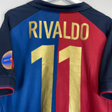 Shop 1999/00 BARCELONA RIVALDO #11 *CENTENARY* HOME SHIRT (XL) NIKE, classic football shirts, vintage football shirts & retro soccer jerseys at Cult Kits