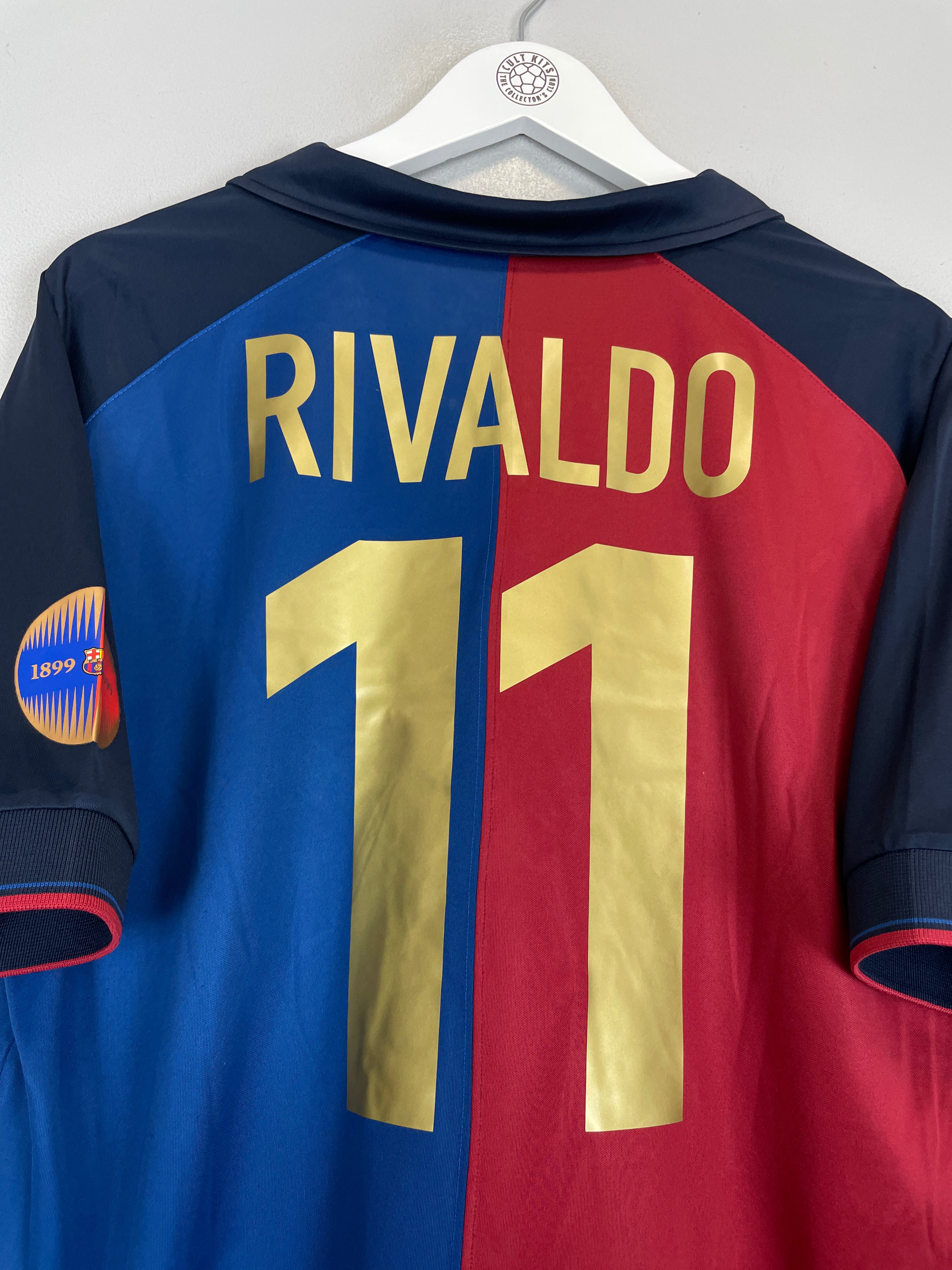 Shop 1999/00 BARCELONA RIVALDO #11 *CENTENARY* HOME SHIRT (XL) NIKE, classic football shirts, vintage football shirts & retro soccer jerseys at Cult Kits