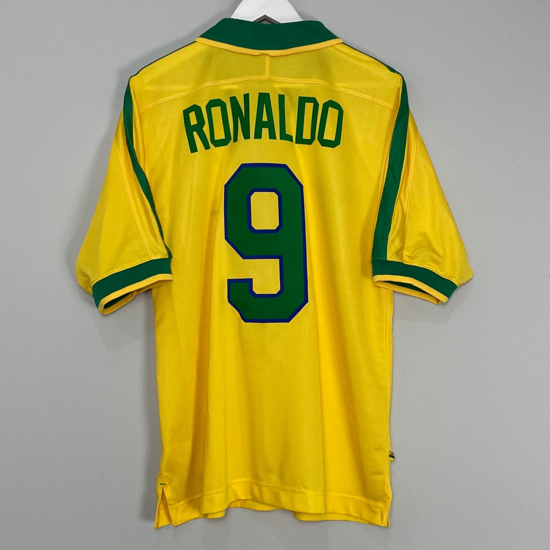 Shop 1997/98 BRAZIL RONALDO #9 HOME SHIRT (L) NIKE, classic football shirts, vintage football shirts & retro soccer jerseys at Cult Kits