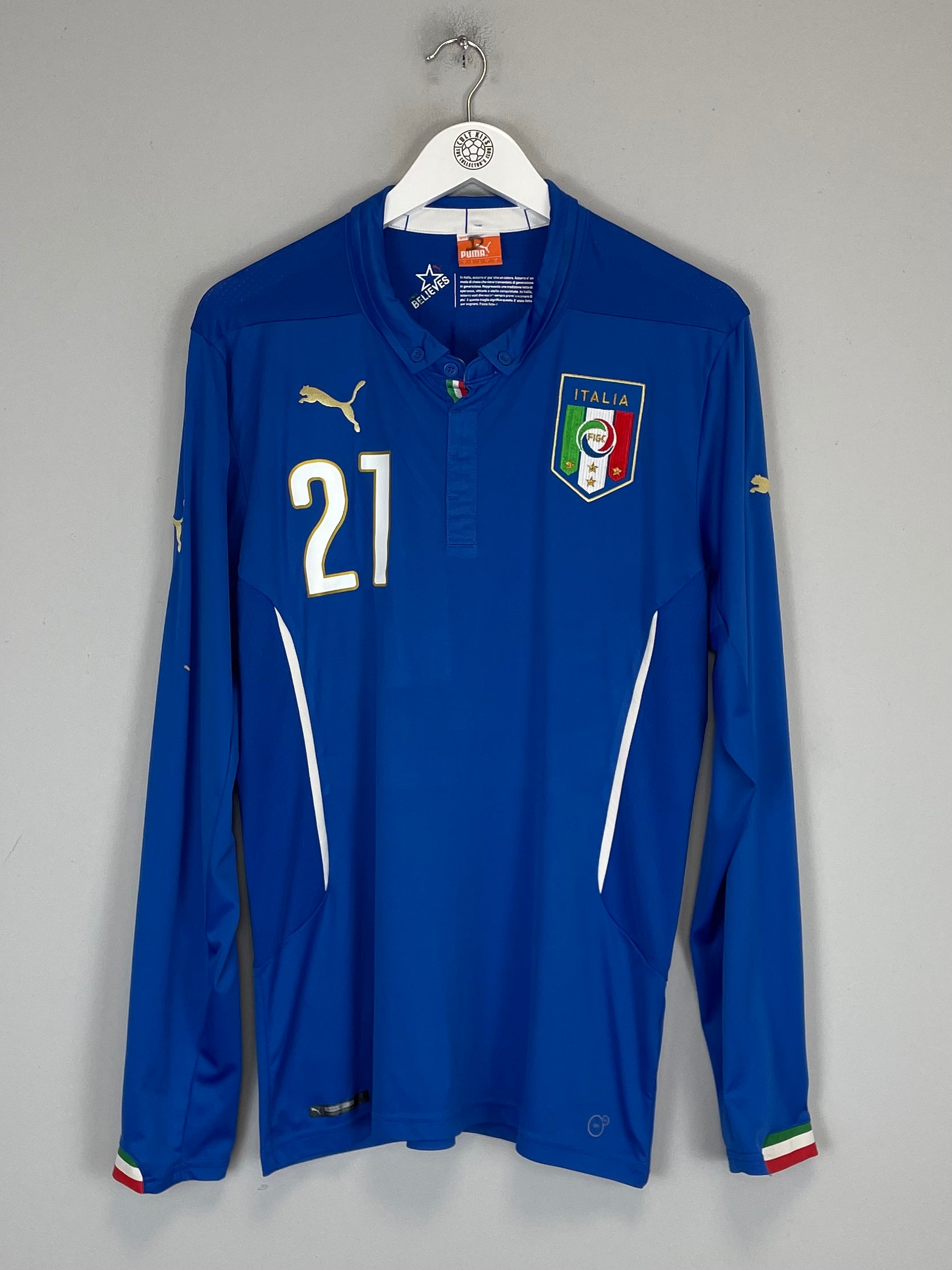 Shop 2014/15 ITALY PIRLO #21 L/S HOME SHIRT (L) PUMA, classic football shirts, vintage football shirts & retro soccer jerseys at Cult Kits