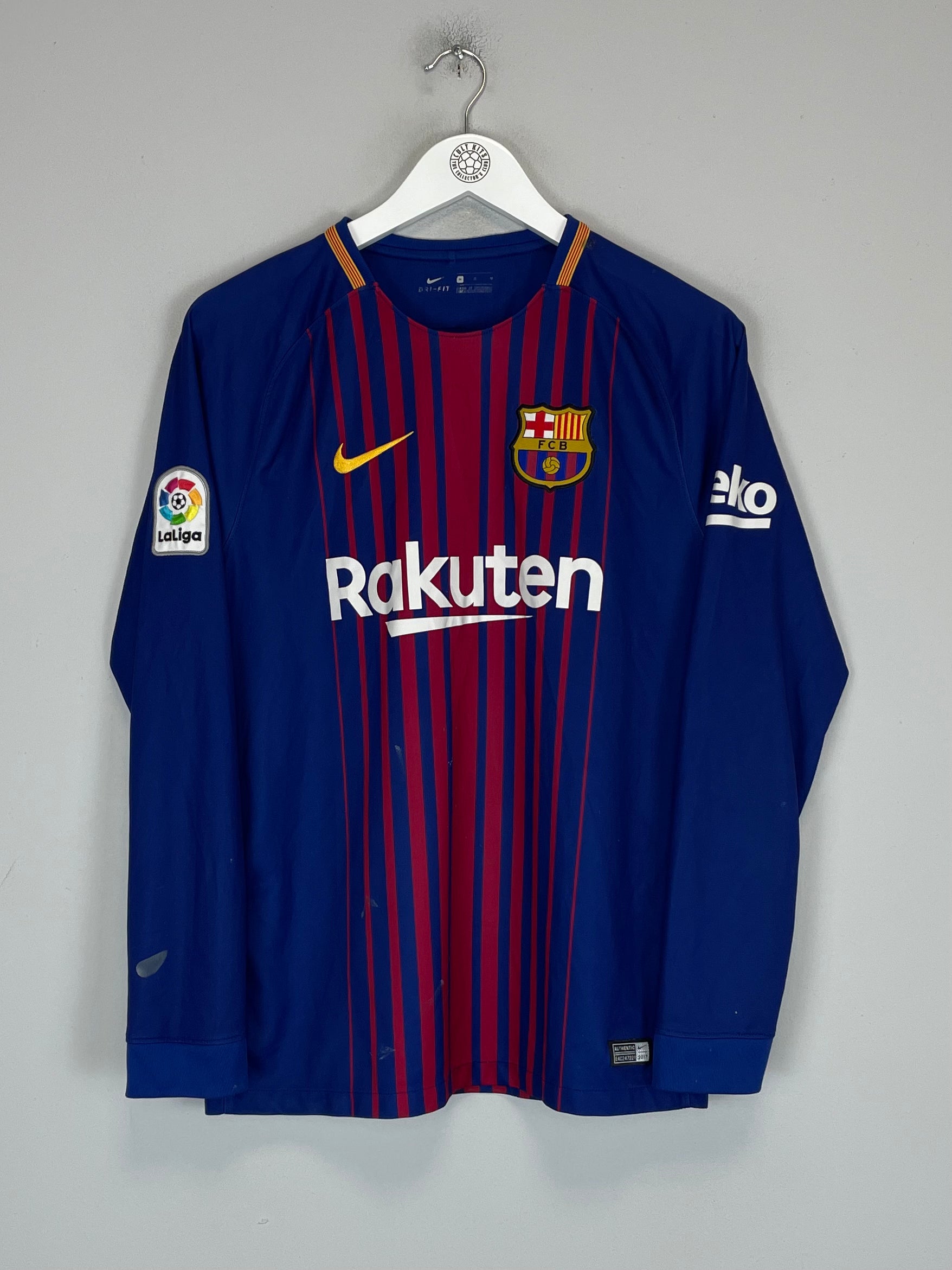 Shop 2017/18 BARCELONA MESSI #10 L/S HOME SHIRT (M) NIKE, classic football shirts, vintage football shirts & retro soccer jerseys at Cult Kits