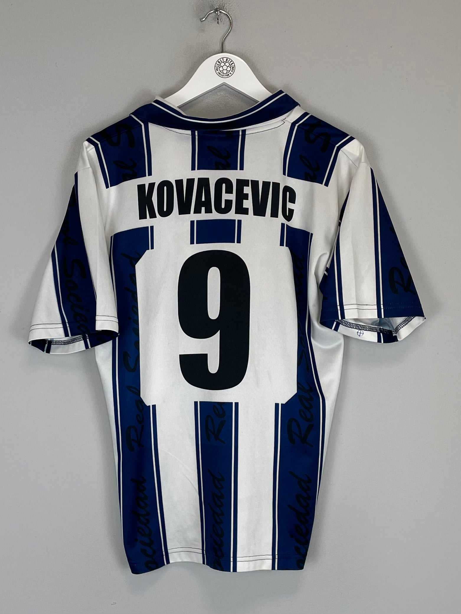 Shop 2001/02 REAL SOCIEDAD KOVACEVIC #9 HOME SHIRT (L) ASTORE, classic football shirts, vintage football shirts & retro soccer jerseys at Cult Kits