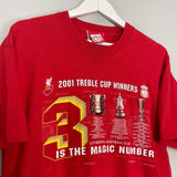 Shop 2001 LIVERPOOL TREBLE WINNERS T-SHIRT (M) OM, classic football shirts, vintage football shirts & retro soccer jerseys at Cult Kits