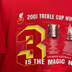 Shop 2001 LIVERPOOL TREBLE WINNERS T-SHIRT (M) OM, classic football shirts, vintage football shirts & retro soccer jerseys at Cult Kits