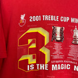 Shop 2001 LIVERPOOL TREBLE WINNERS T-SHIRT (M) OM, classic football shirts, vintage football shirts & retro soccer jerseys at Cult Kits