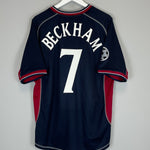 Shop 2000/01 MANCHESTER UNITED BECKHAM #7 C/L THIRD SHIRT (XL) UMBRO, classic football shirts, vintage football shirts & retro soccer jerseys at Cult Kits