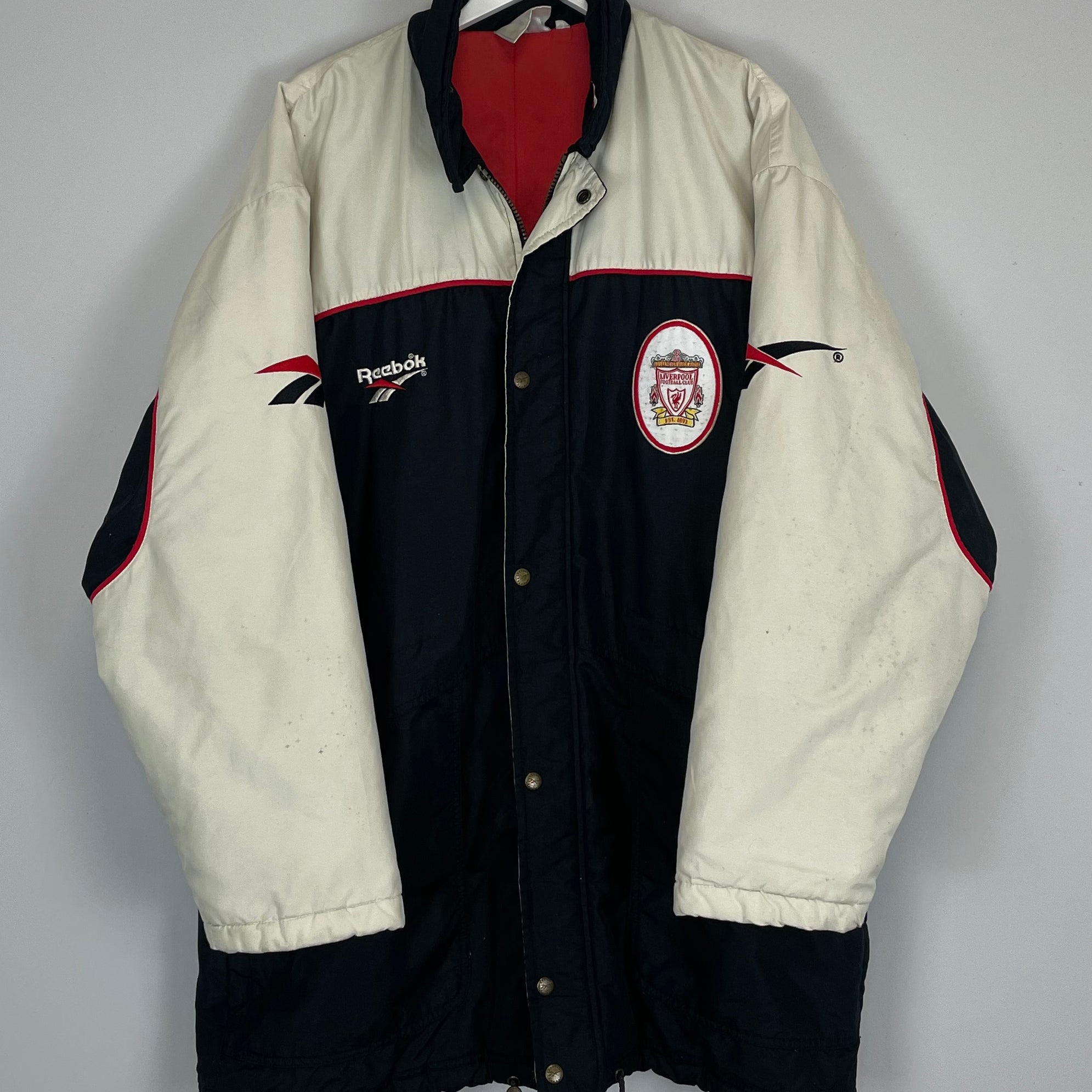 Shop 1996/97 LIVERPOOL BENCH COAT (XL) REEBOK, classic football shirts, vintage football shirts & retro soccer jerseys at Cult Kits