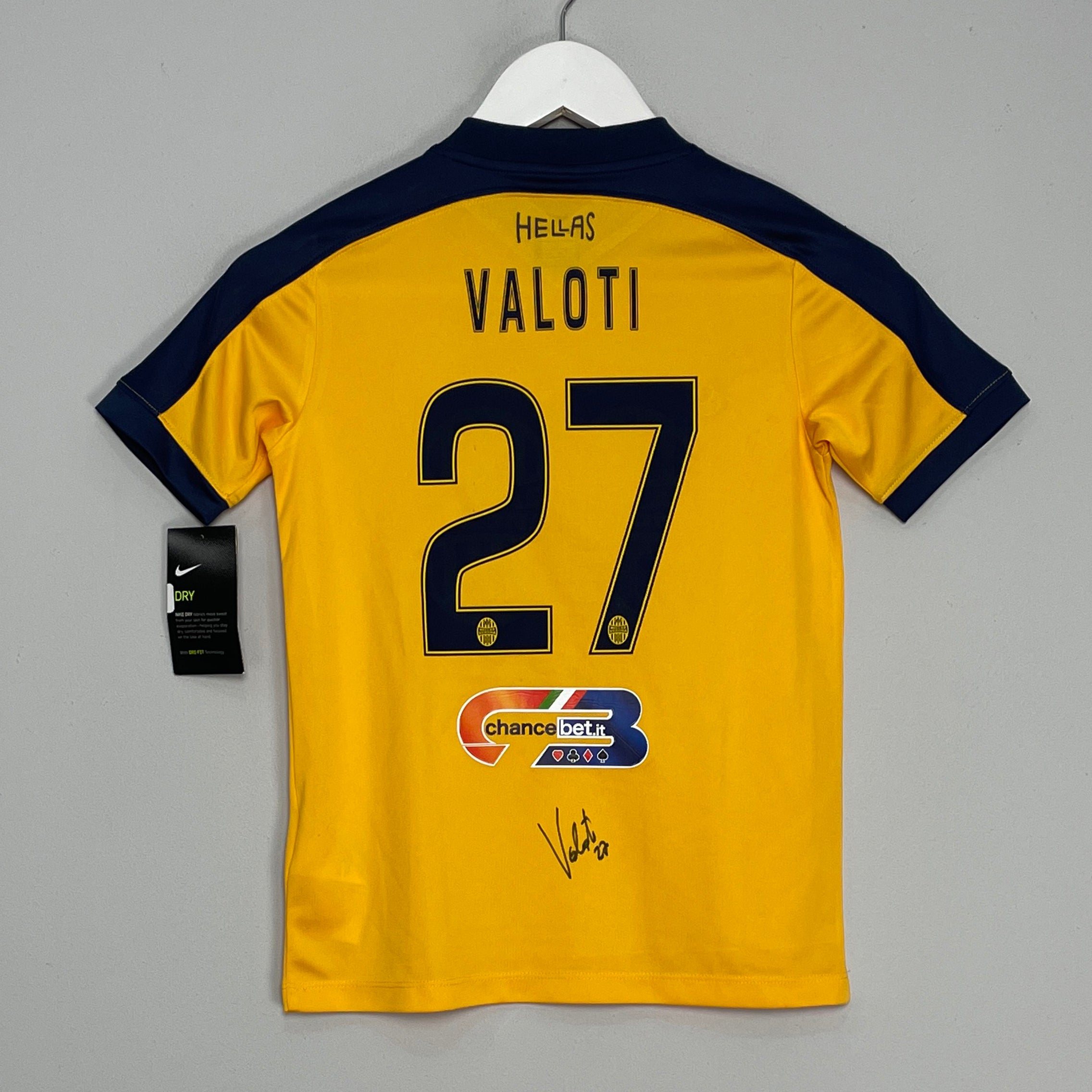 Shop 2017/18 HELLAS VERONA VALOTI #27 *SIGNED* BNWT AWAY SHIRT (S.KIDS) NIKE, classic football shirts, vintage football shirts & retro soccer jerseys at Cult Kits