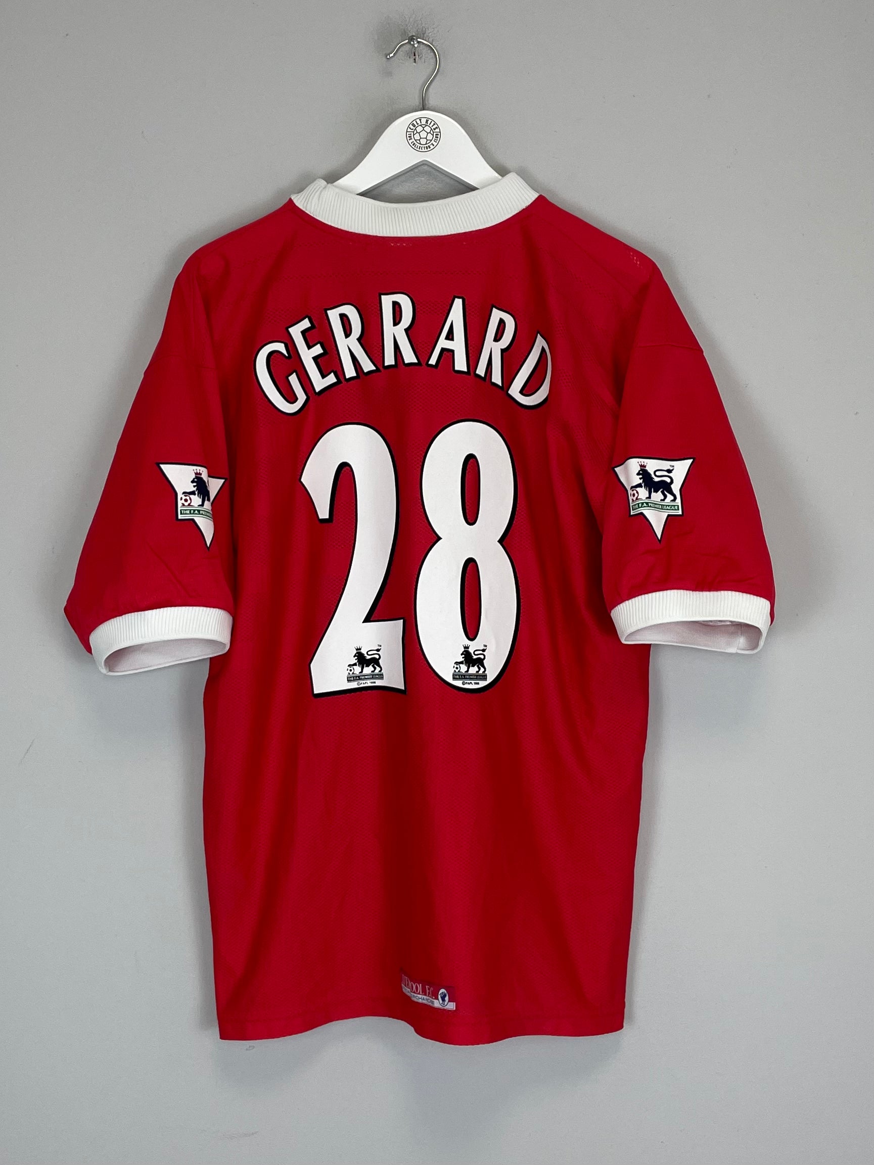 Shop 1998/00 LIVERPOOL GERRARD #28 HOME SHIRT (L) REEBOK, classic football shirts, vintage football shirts & retro soccer jerseys at Cult Kits